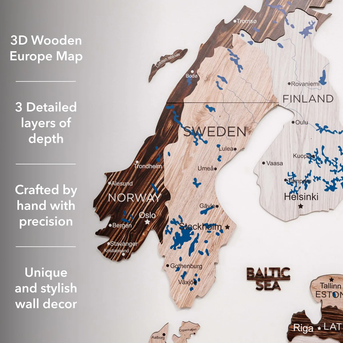 3D Europe Wooden Map Cappuccino - Image 15