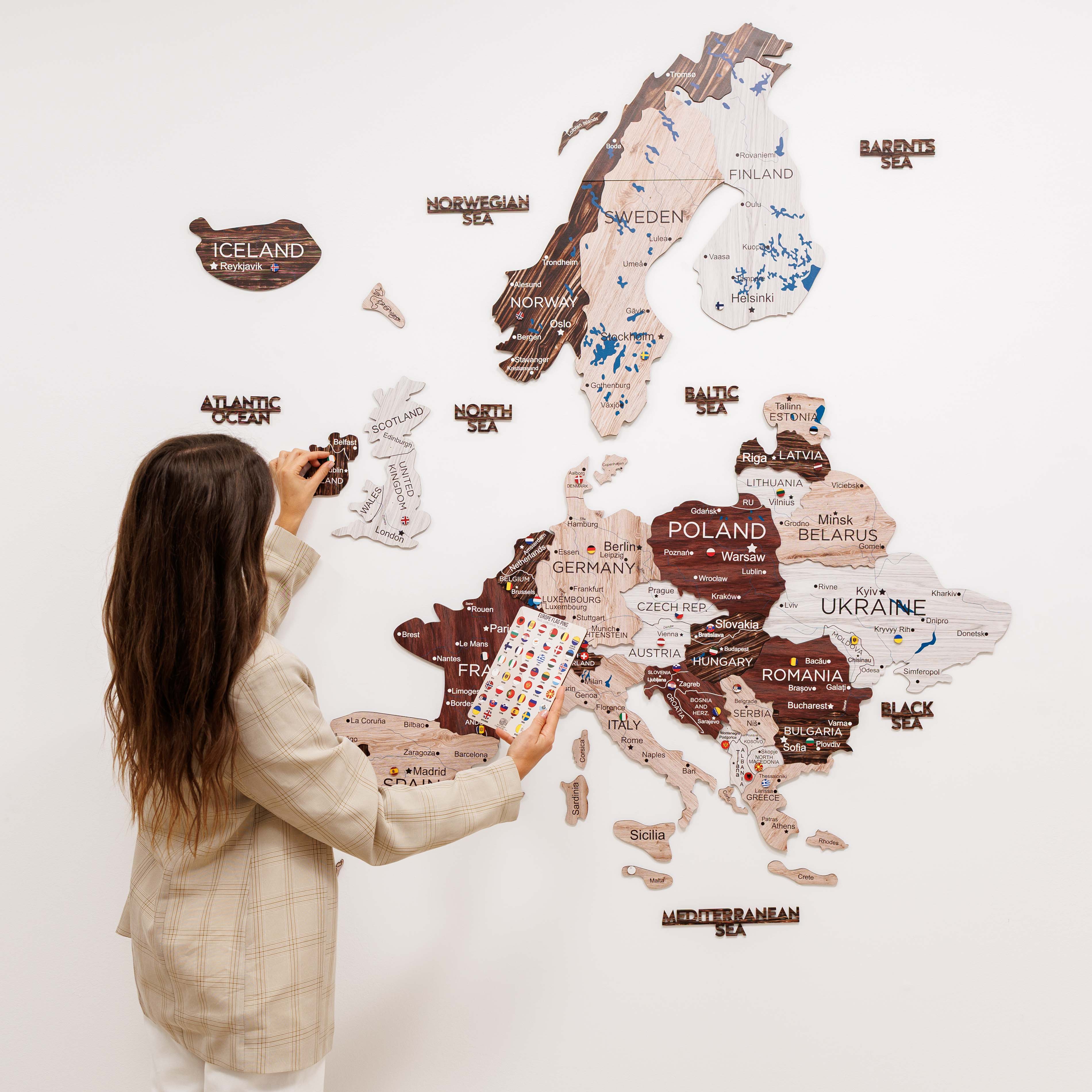 3D Europe Wooden Map Cappuccino - Image 6