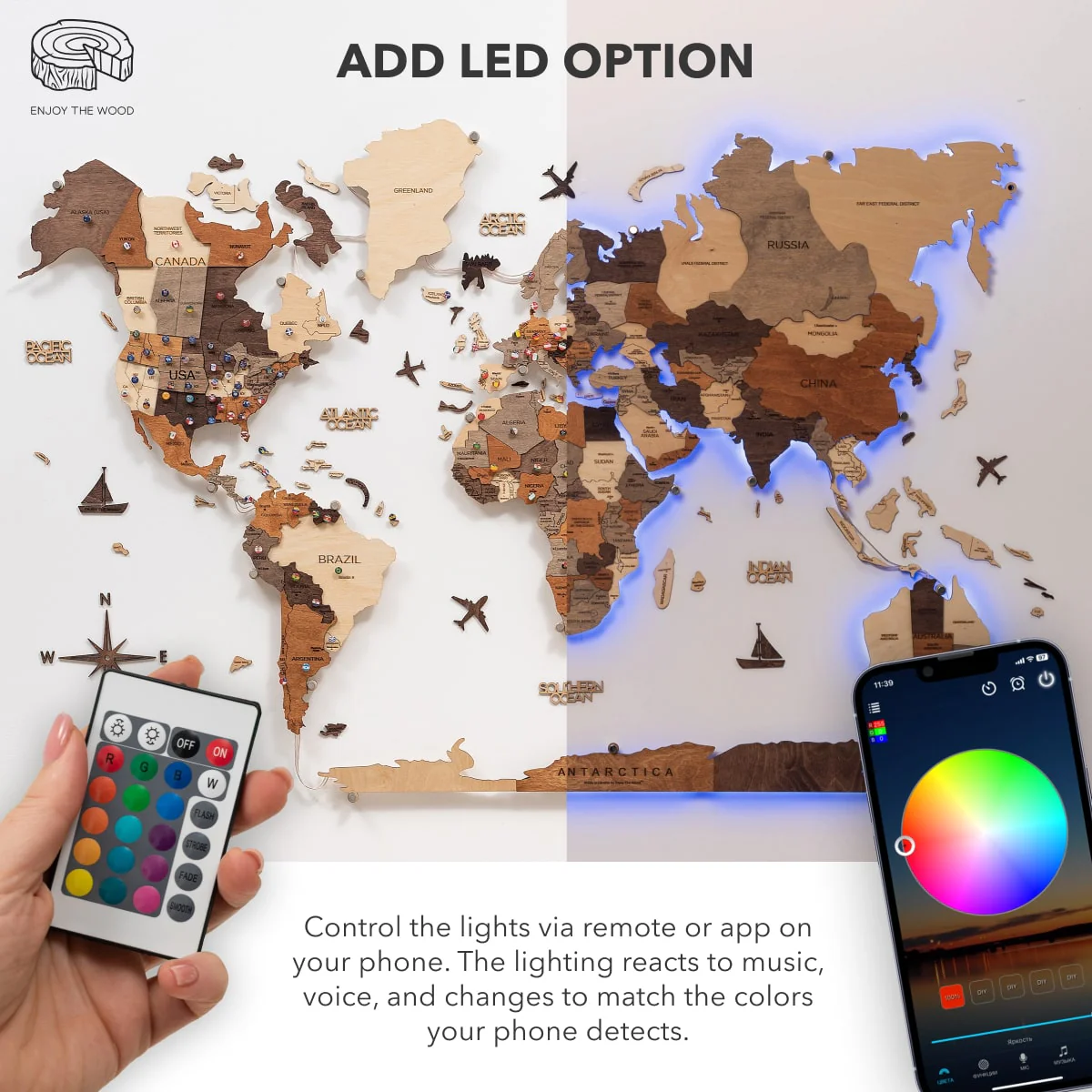 3D LED / LUMINOUS Wooden World Map 3.0 Duna - Image 5