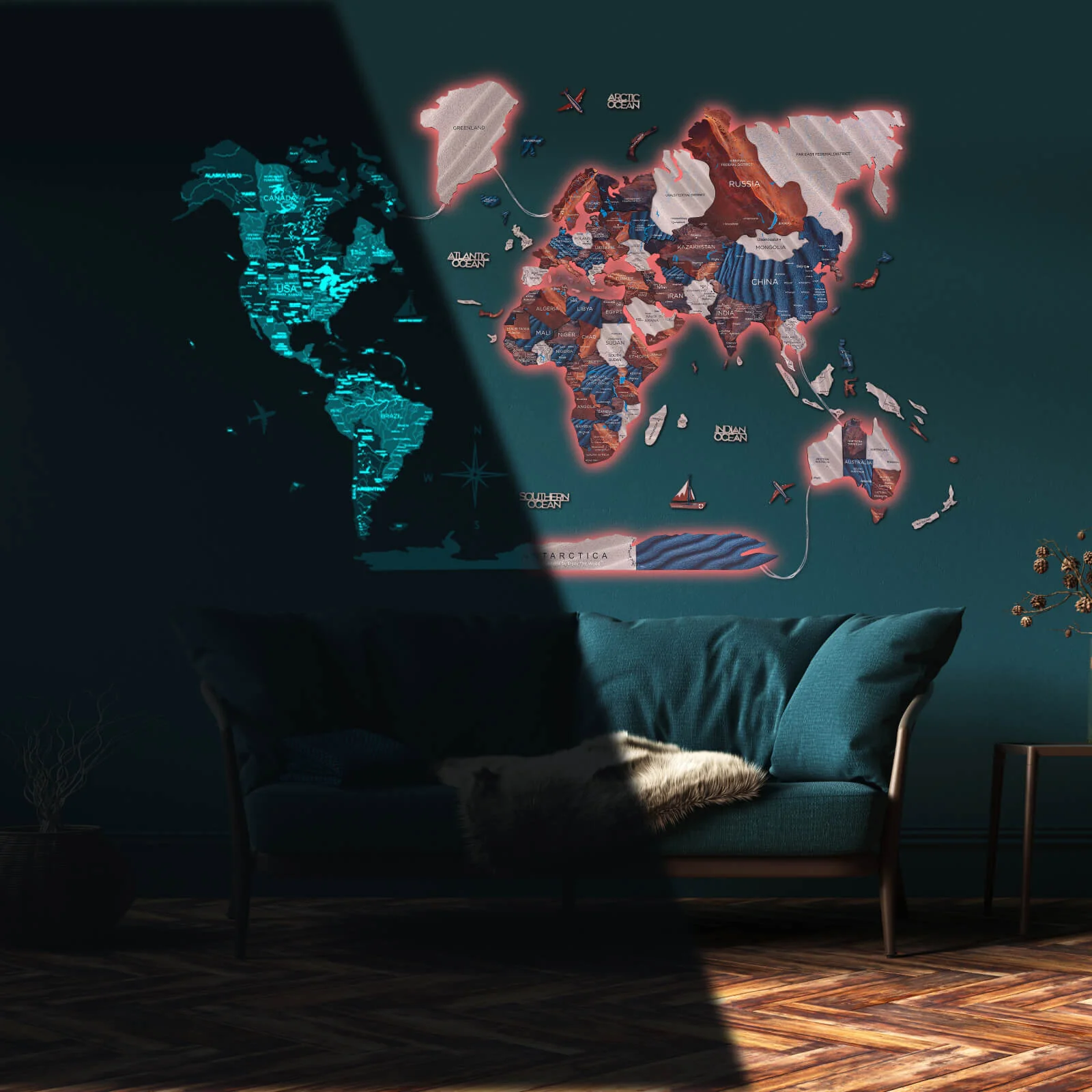 3D LED / LUMINOUS Wooden World Map 3.0 Duna - Image 6