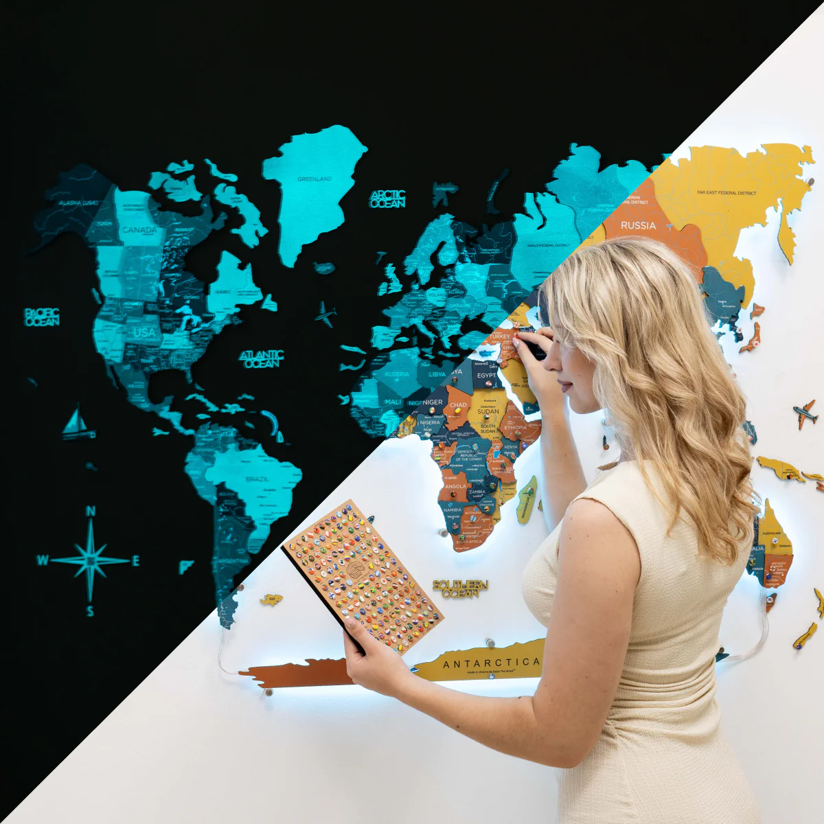 3D LED / LUMINOUS Wooden World Map 3.0 Indie - Image 16