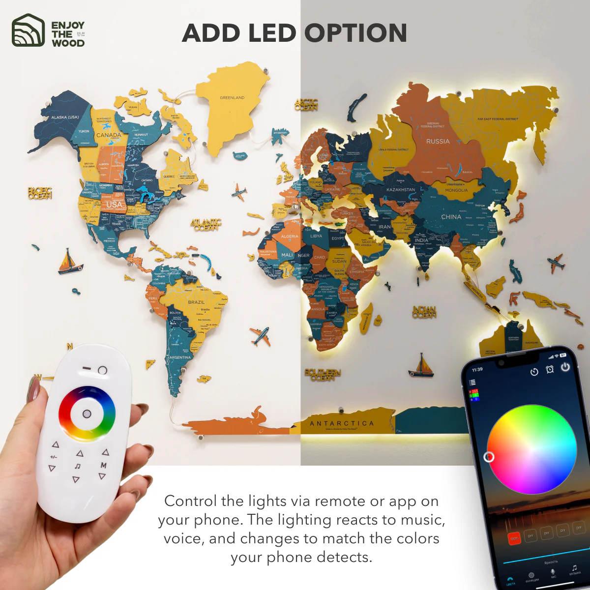 3D LED / LUMINOUS Wooden World Map 3.0 Indie - Image 20