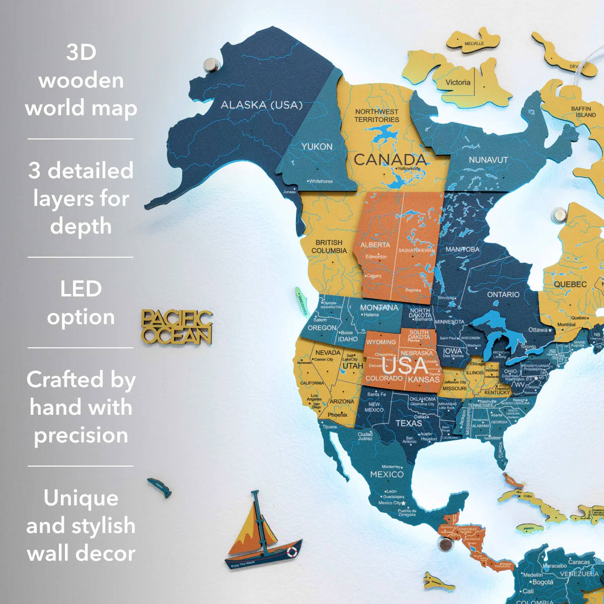 3D LED / LUMINOUS Wooden World Map 3.0 Indie - Image 22