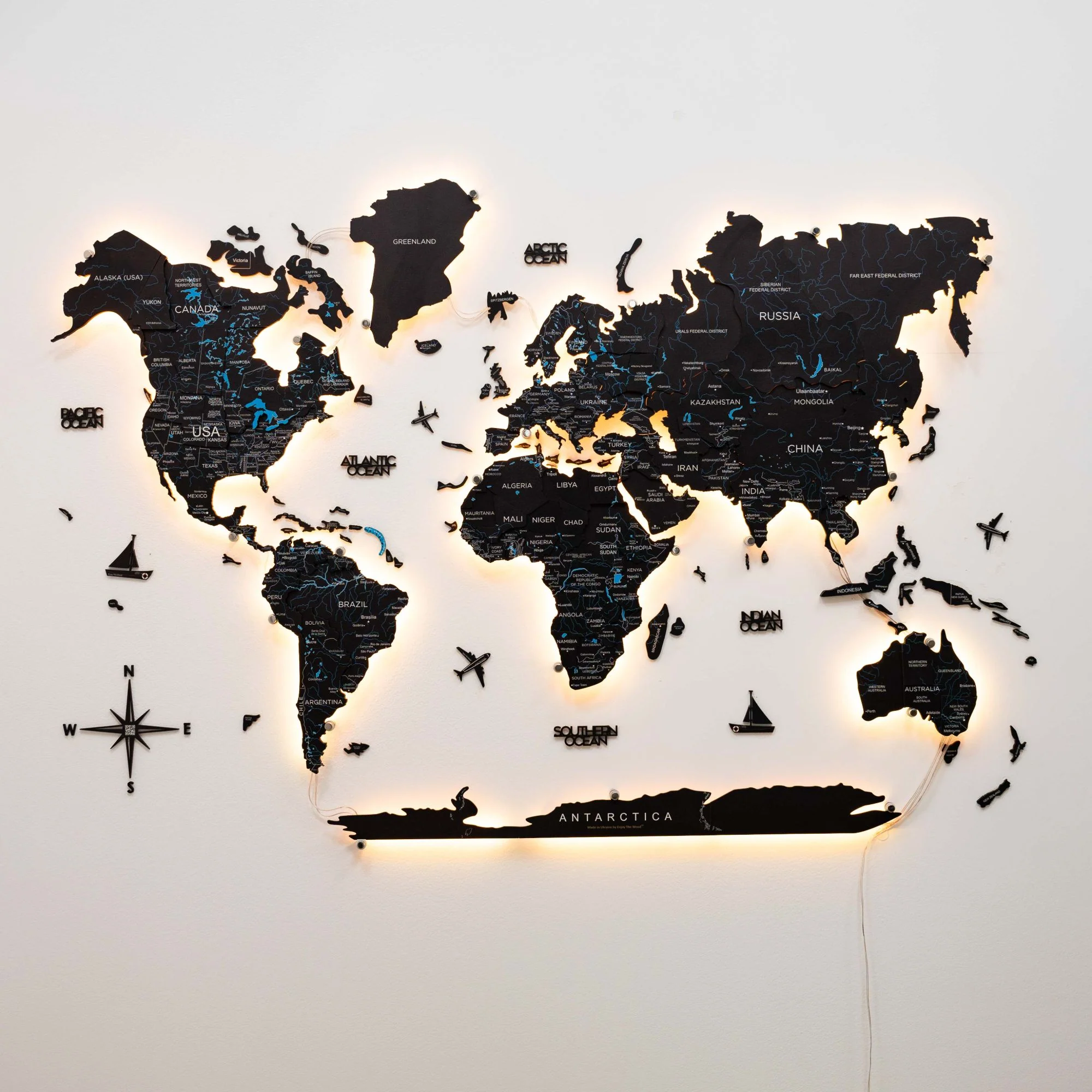 3D LED / LUMINOUS Wooden World Map 3.0 Midnight - Image 5