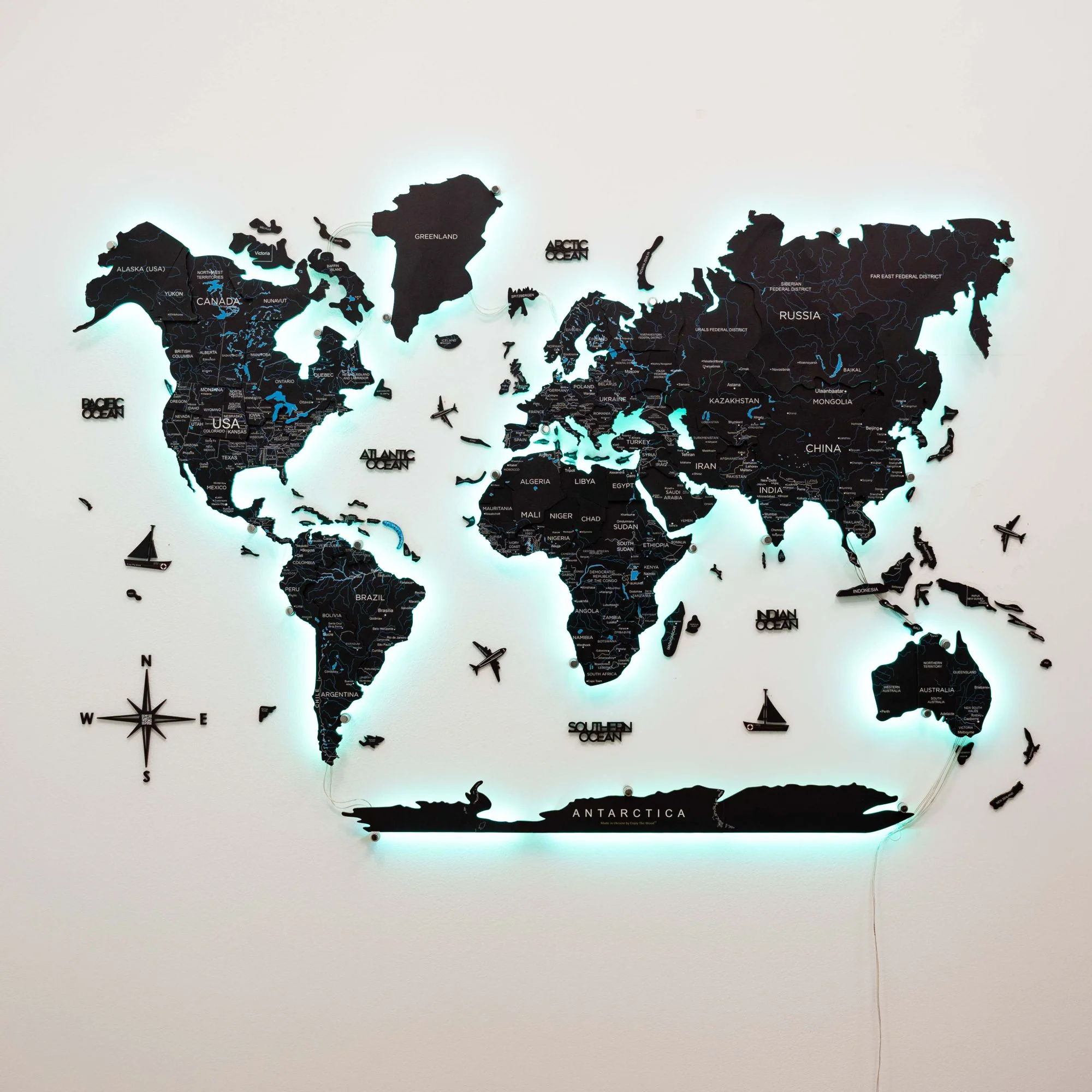 3D LED / LUMINOUS Wooden World Map 3.0 Midnight - Image 7