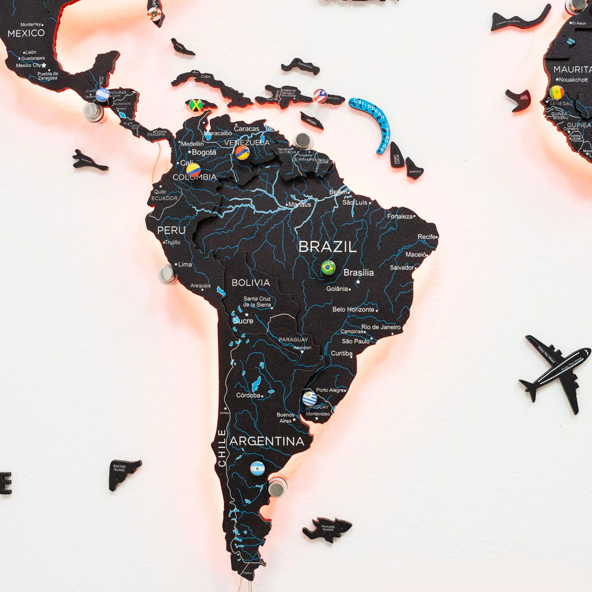 3D LED / LUMINOUS Wooden World Map 3.0 Midnight - Image 8