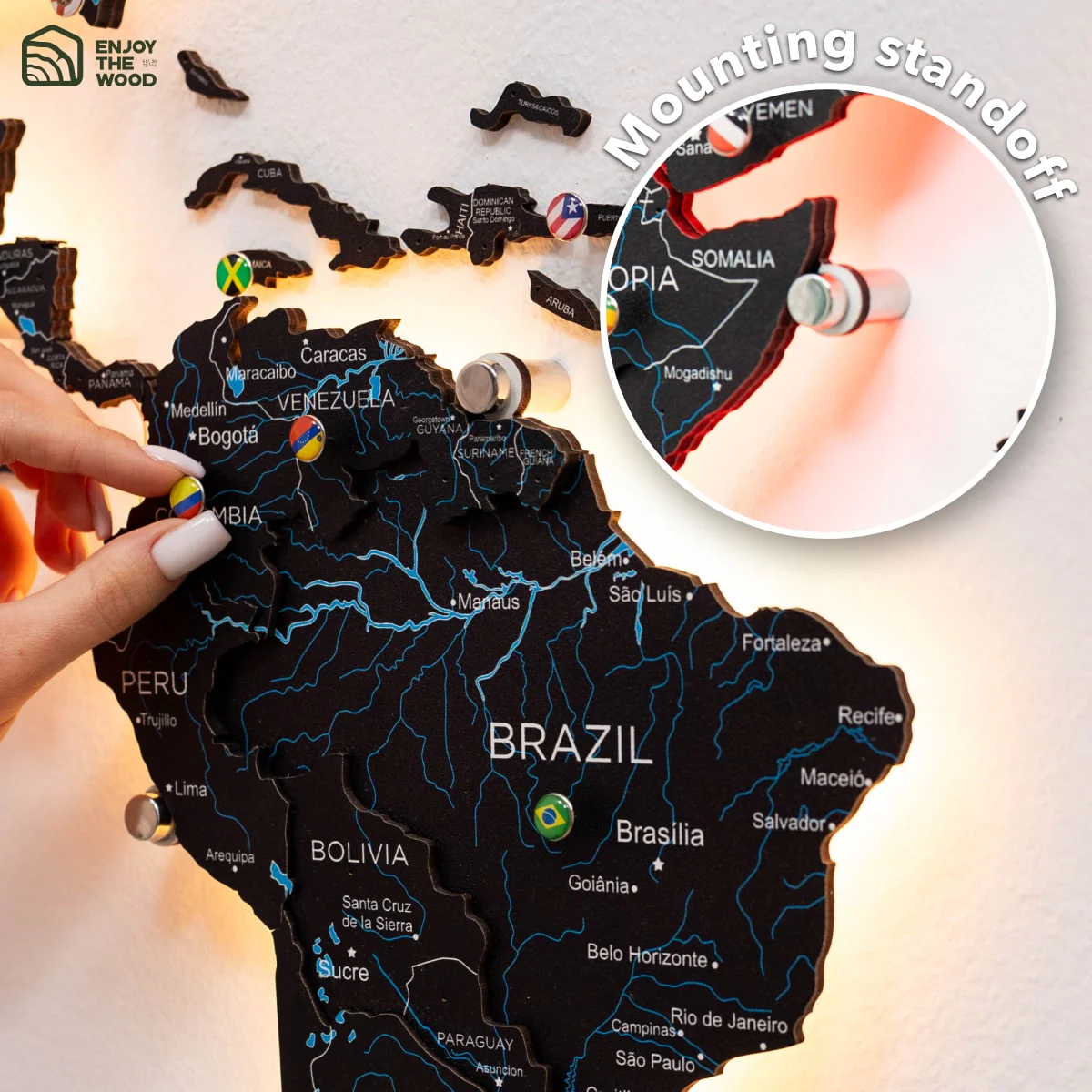 3D LED / LUMINOUS Wooden World Map 3.0 Midnight - Image 22