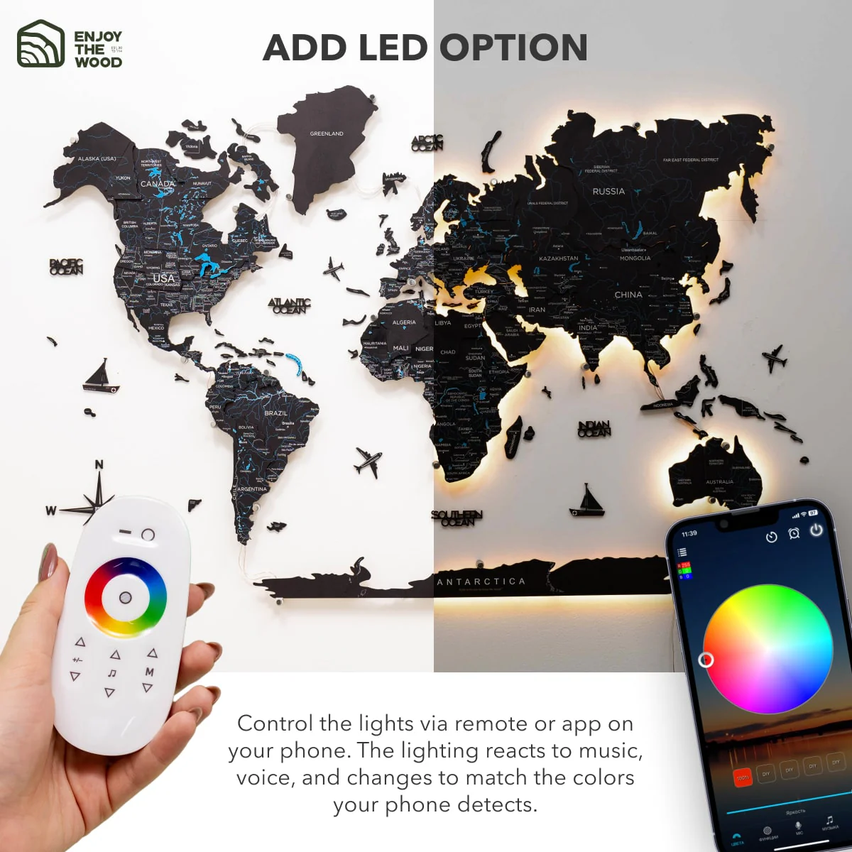 3D LED / LUMINOUS Wooden World Map 3.0 Midnight - Image 21