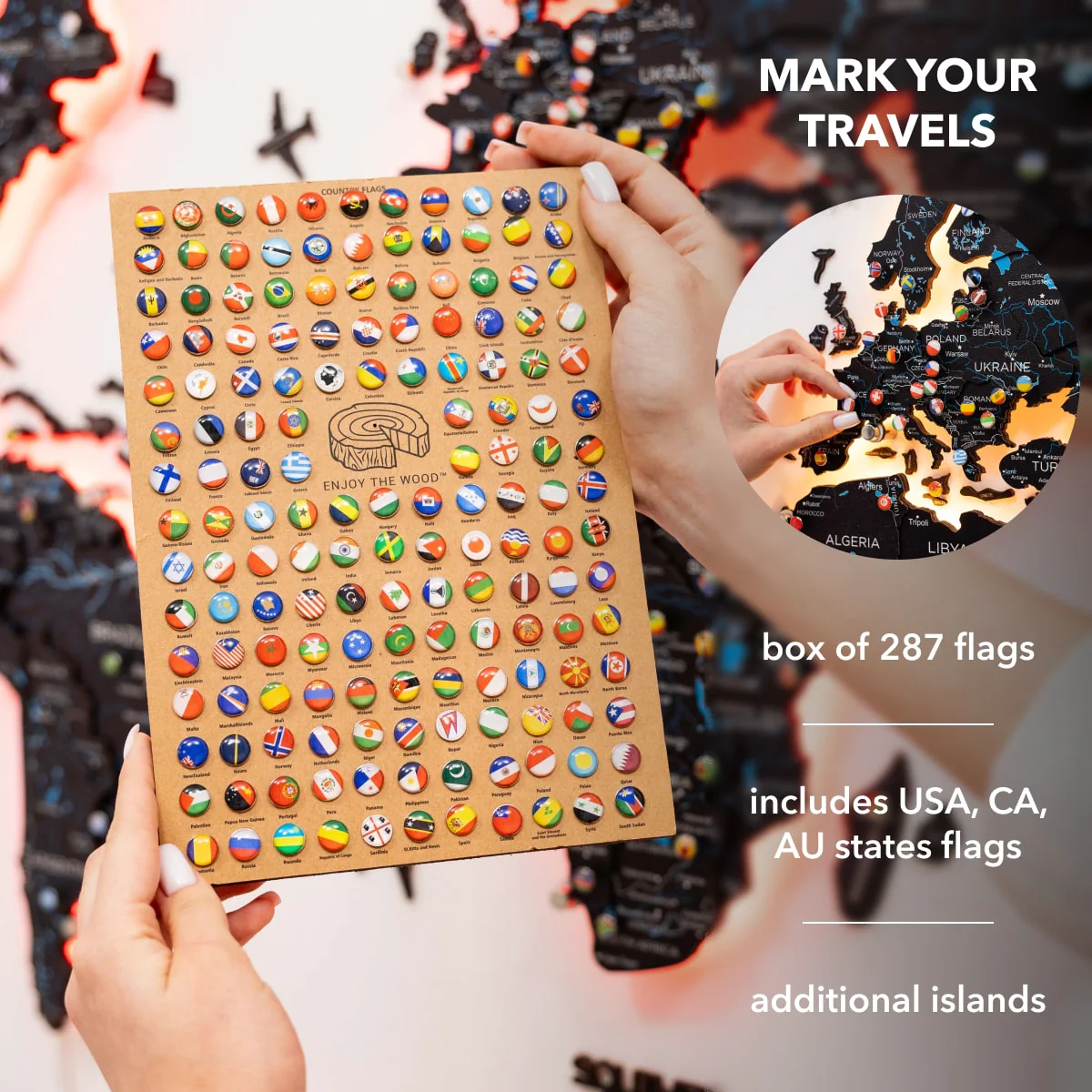 3D LED / LUMINOUS Wooden World Map 3.0 Midnight - Image 23