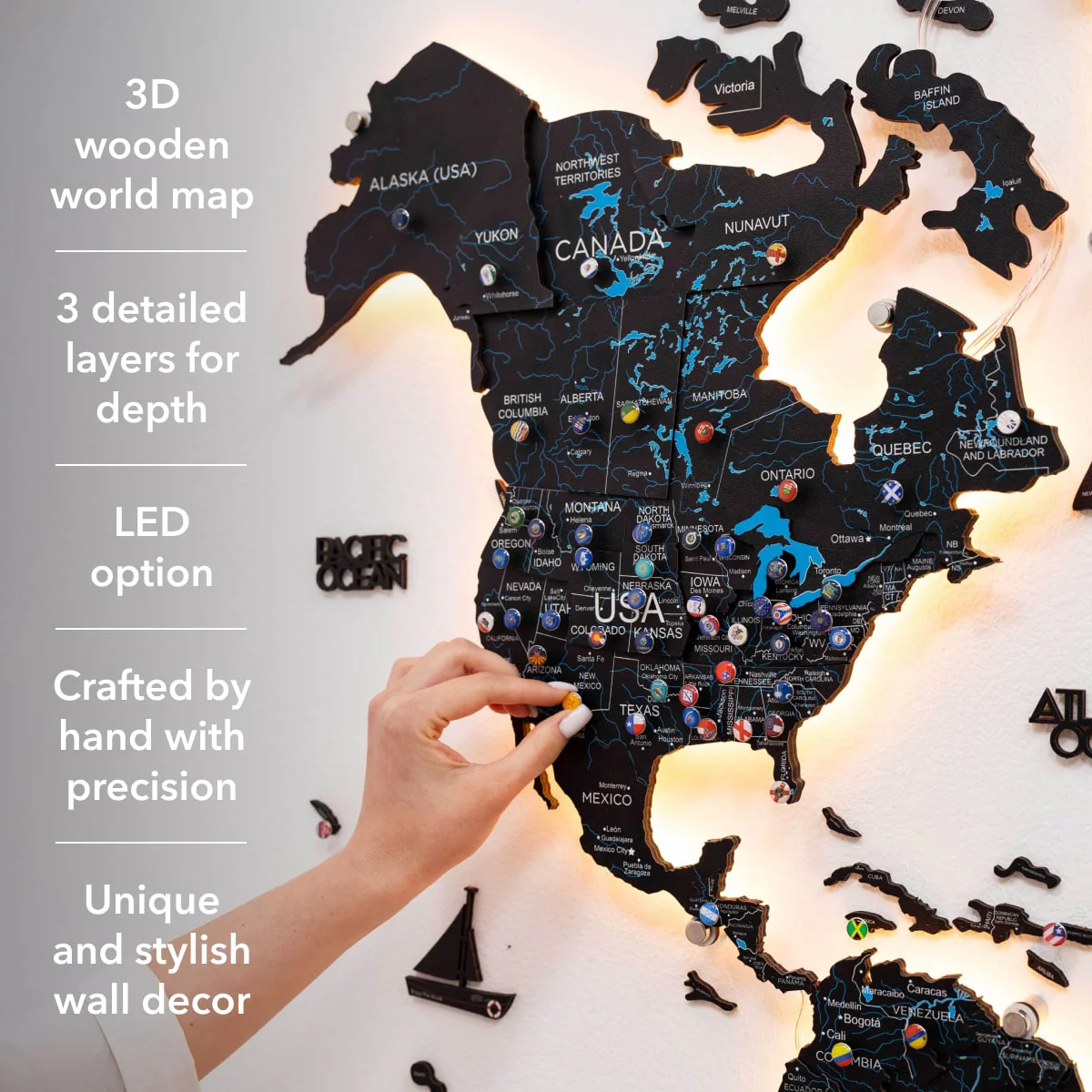 3D LED / LUMINOUS Wooden World Map 3.0 Midnight - Image 20