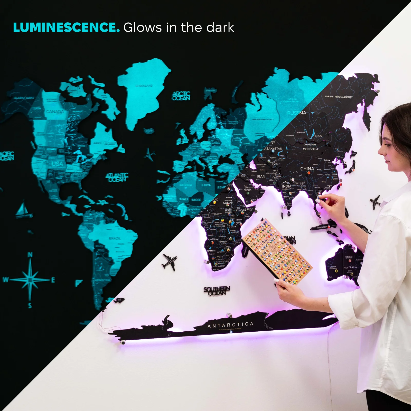 3D LED / LUMINOUS Wooden World Map 3.0 Midnight - Image 19