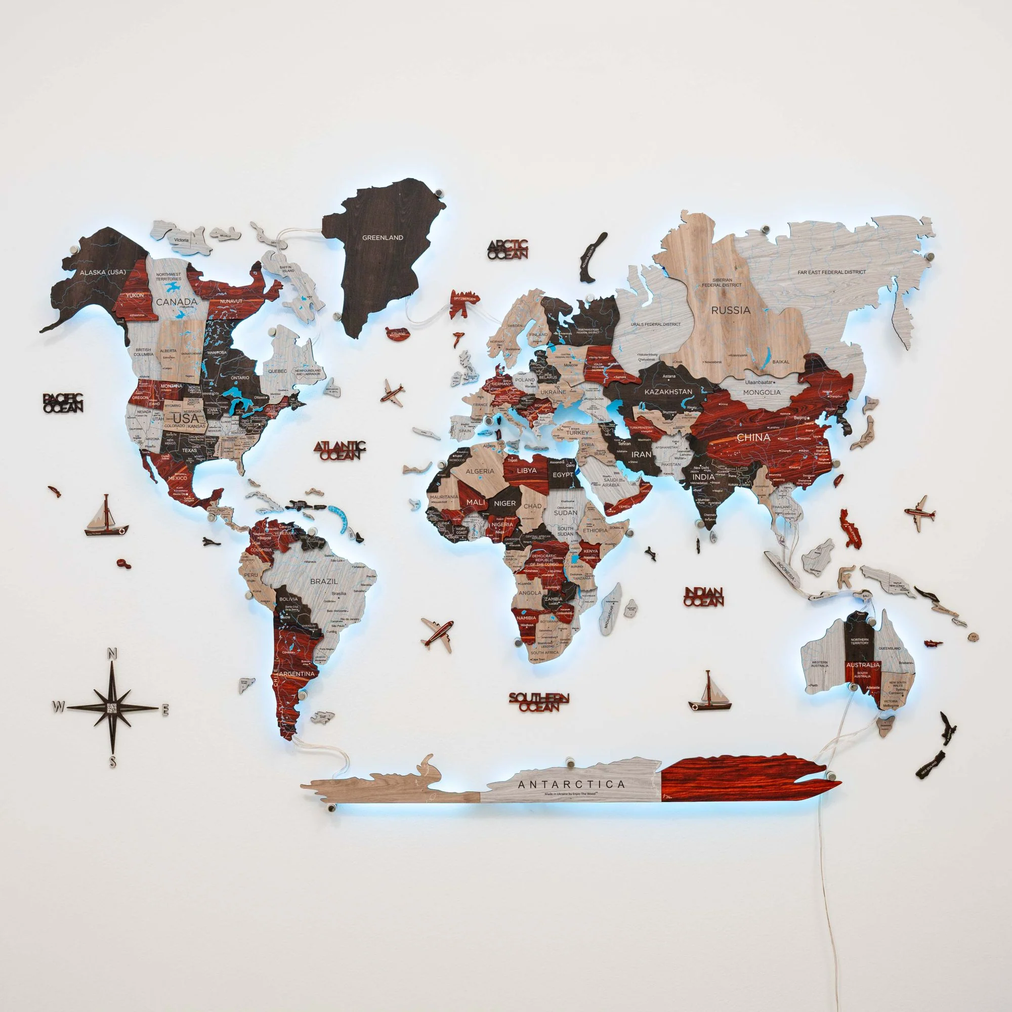 3D LED / LUMINOUS Wooden World Map 3.0 Urban - Image 10