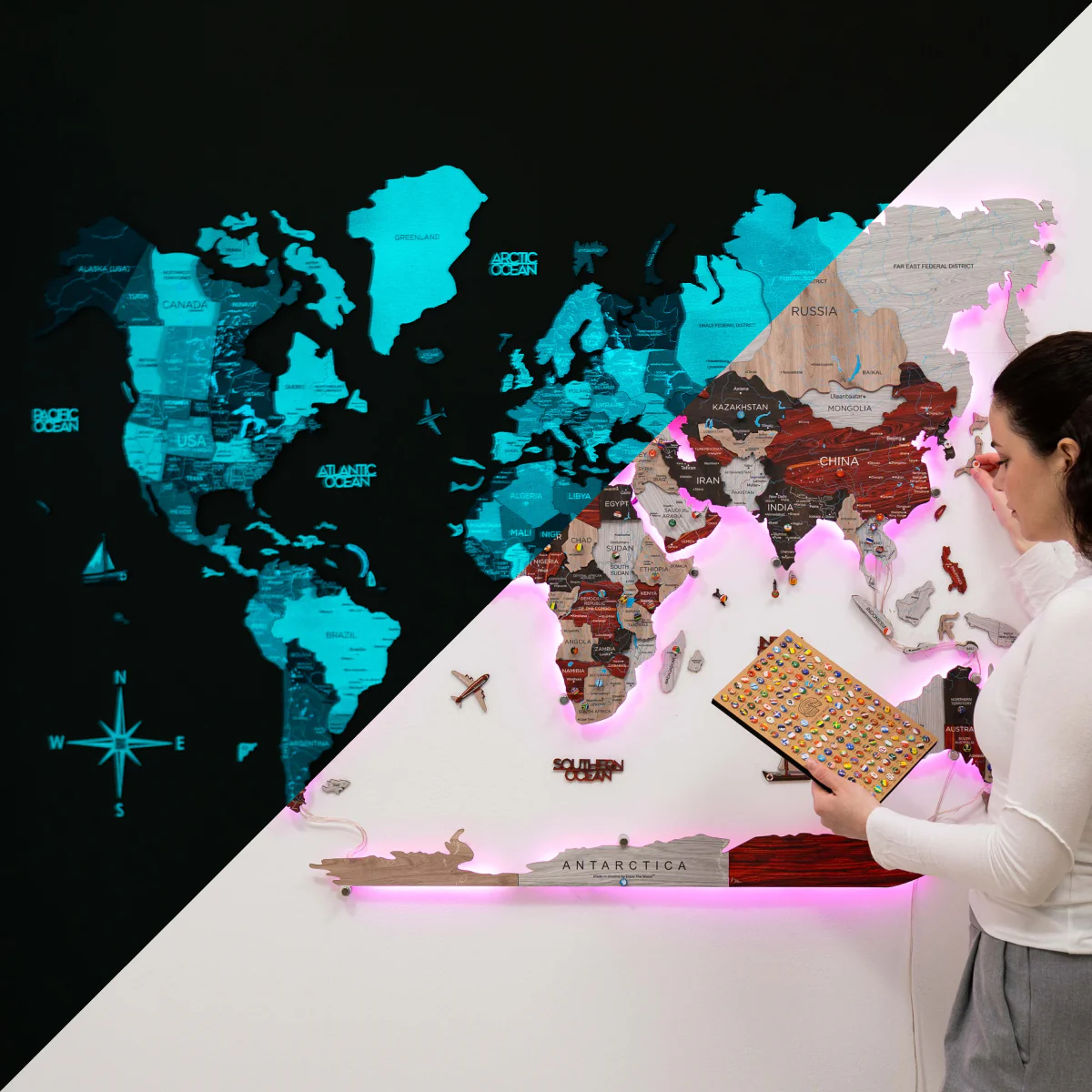 3D LED / LUMINOUS Wooden World Map 3.0 Urban - Image 16