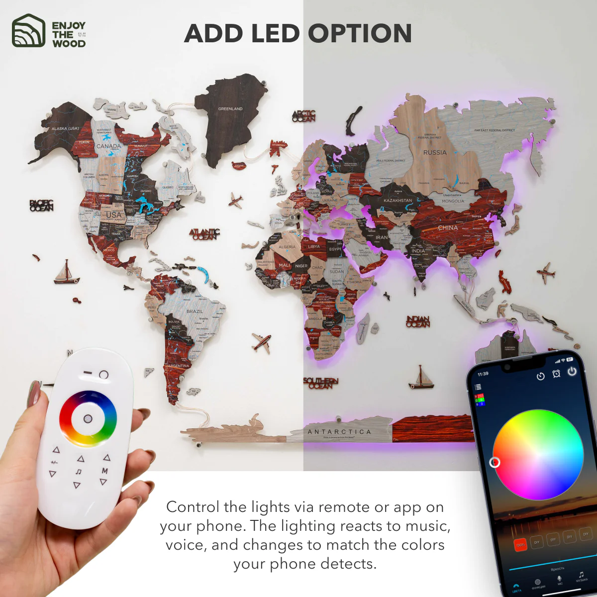 3D LED / LUMINOUS Wooden World Map 3.0 Urban - Image 20