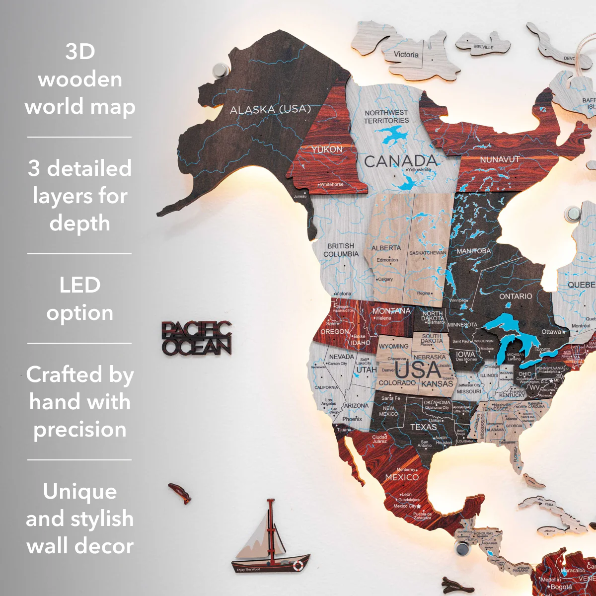 3D LED / LUMINOUS Wooden World Map 3.0 Urban - Image 21