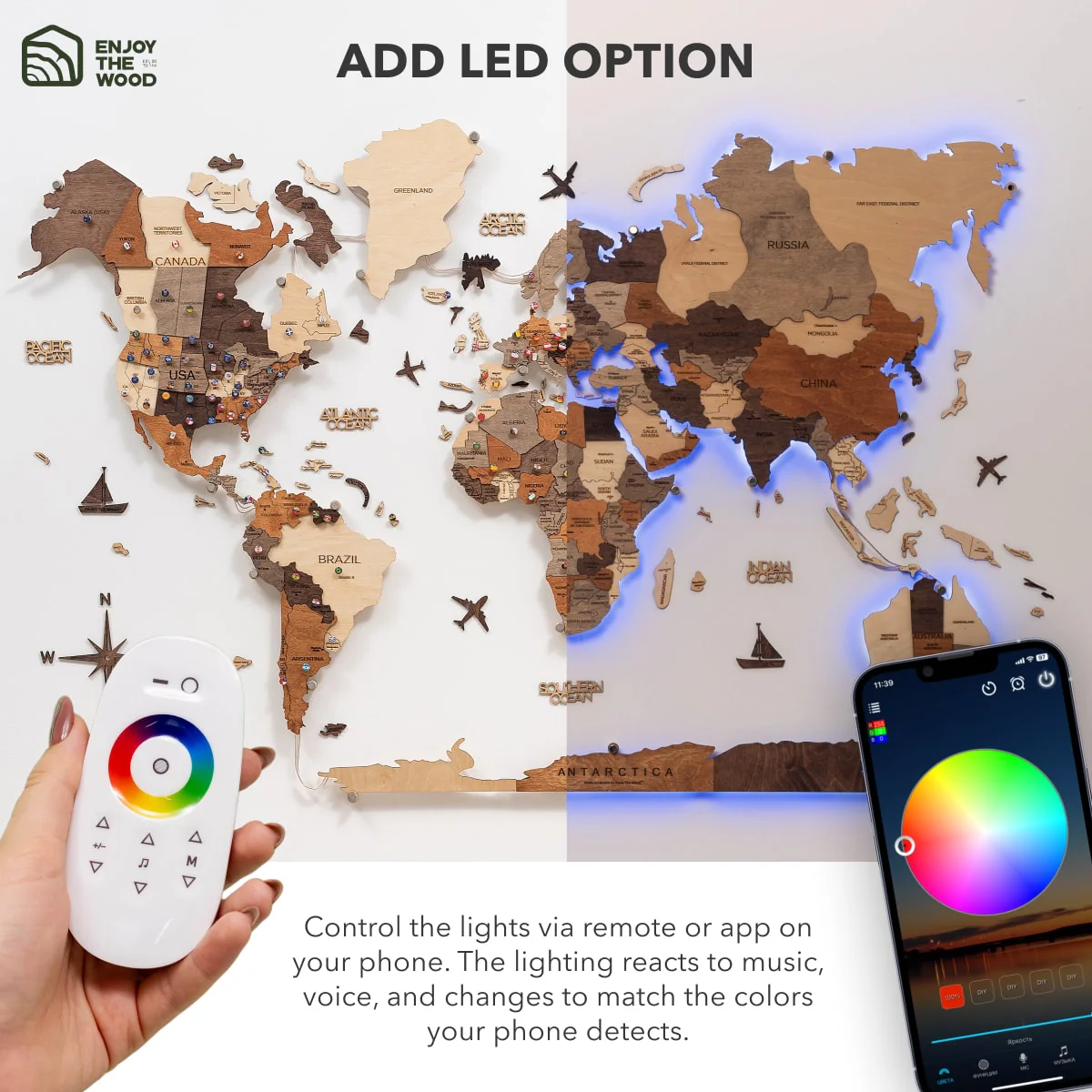 3D LED Wooden World Map 3.0 Multicolor - Image 14