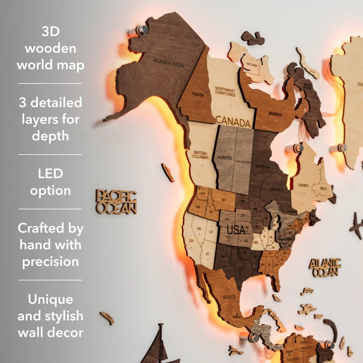 3D LED Wooden World Map 3.0 Multicolor - Image 16
