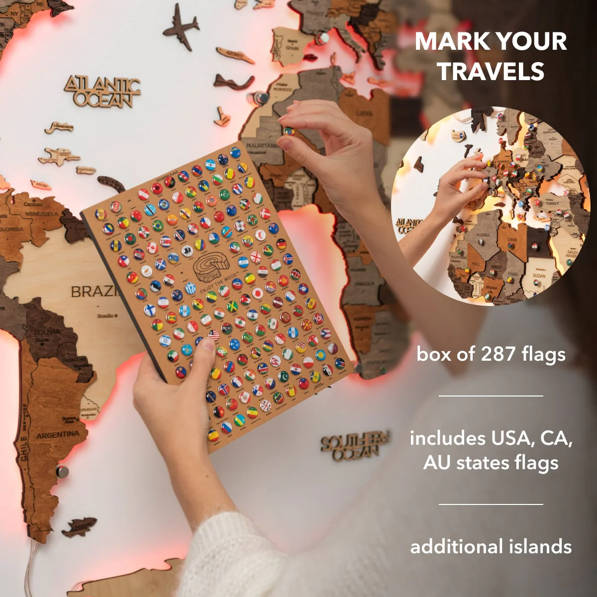 3D LED Wooden World Map 3.0 Multicolor - Image 17