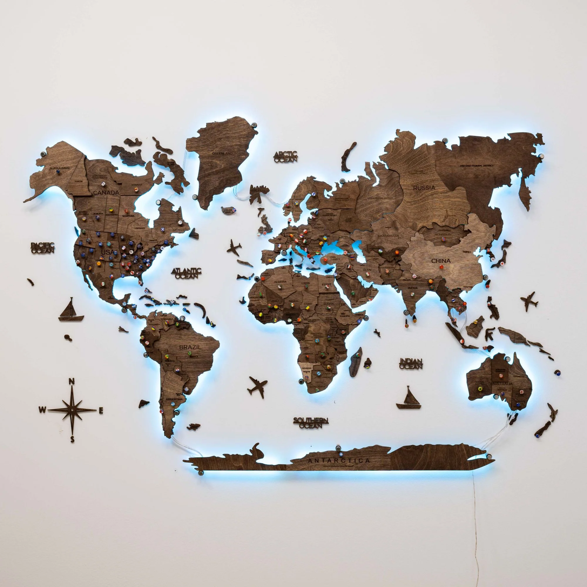 3D LED Wooden World Map 3.0 Dark Walnut - Image 14