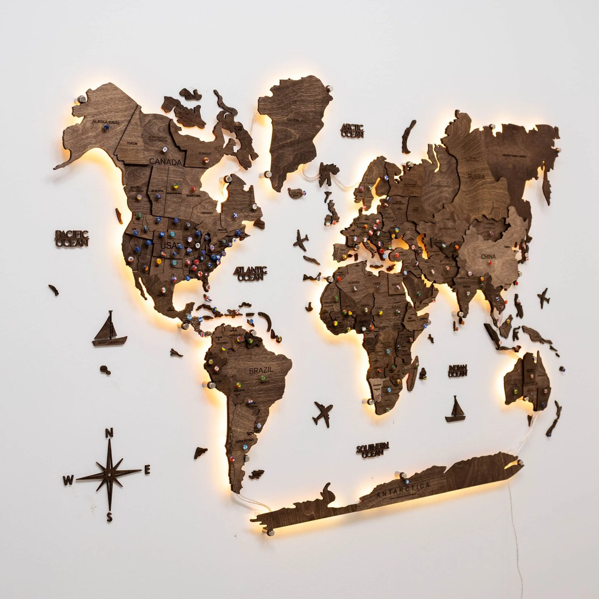 3D LED Wooden World Map 3.0 Dark Walnut - Image 15