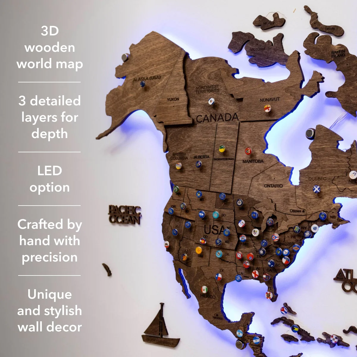 3D LED Wooden World Map 3.0 Dark Walnut - Image 21