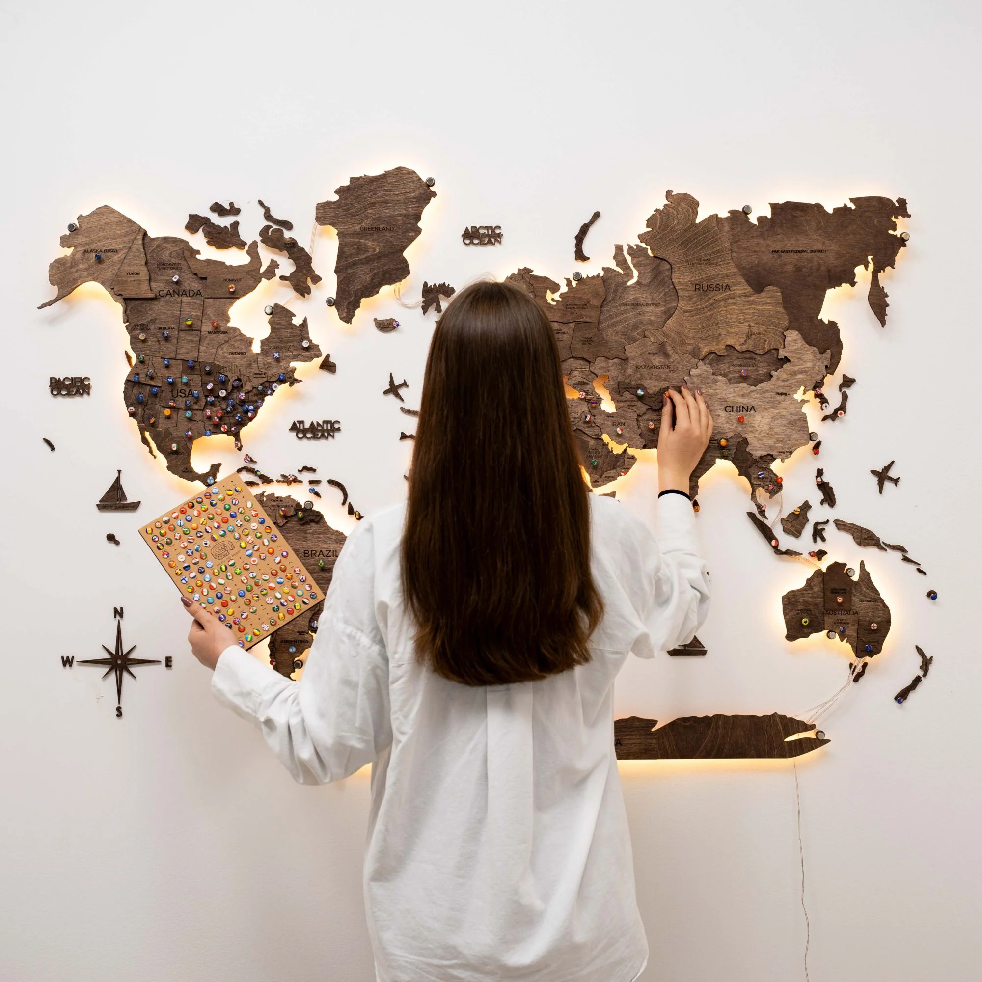 3D LED Wooden World Map 3.0 Dark Walnut - Image 4