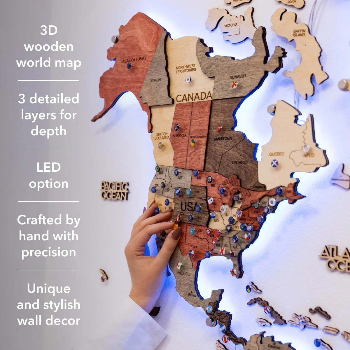 3D LED Wooden World Map 3.0 Fusion - Image 18