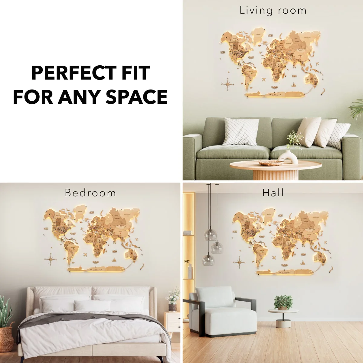 3D LED Wooden World Map 3.0 Gold - Image 12