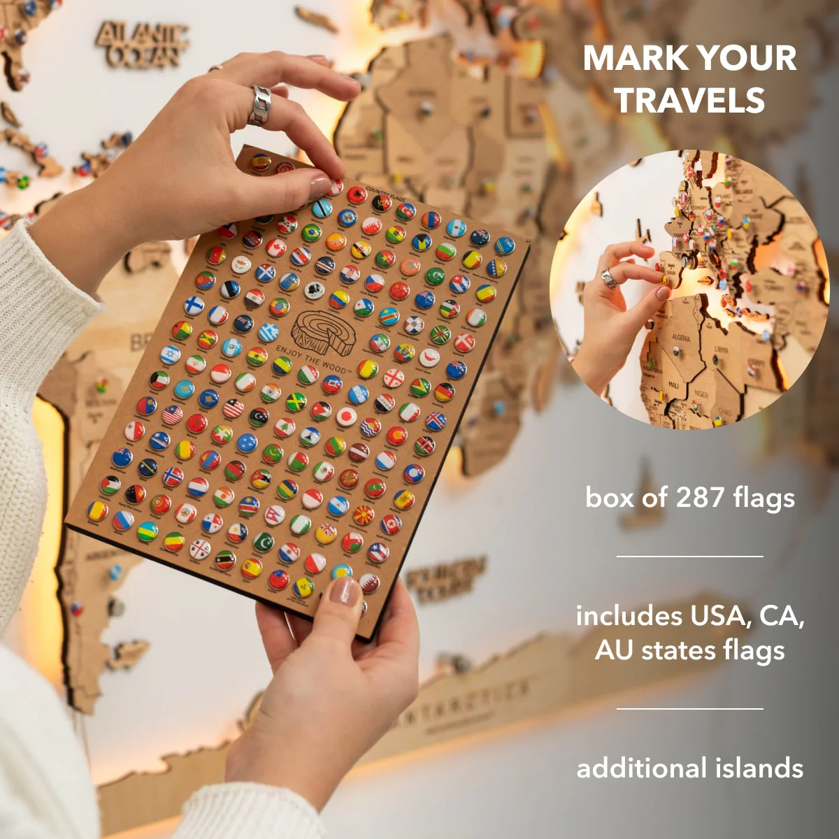 3D LED Wooden World Map 3.0 Gold - Image 16