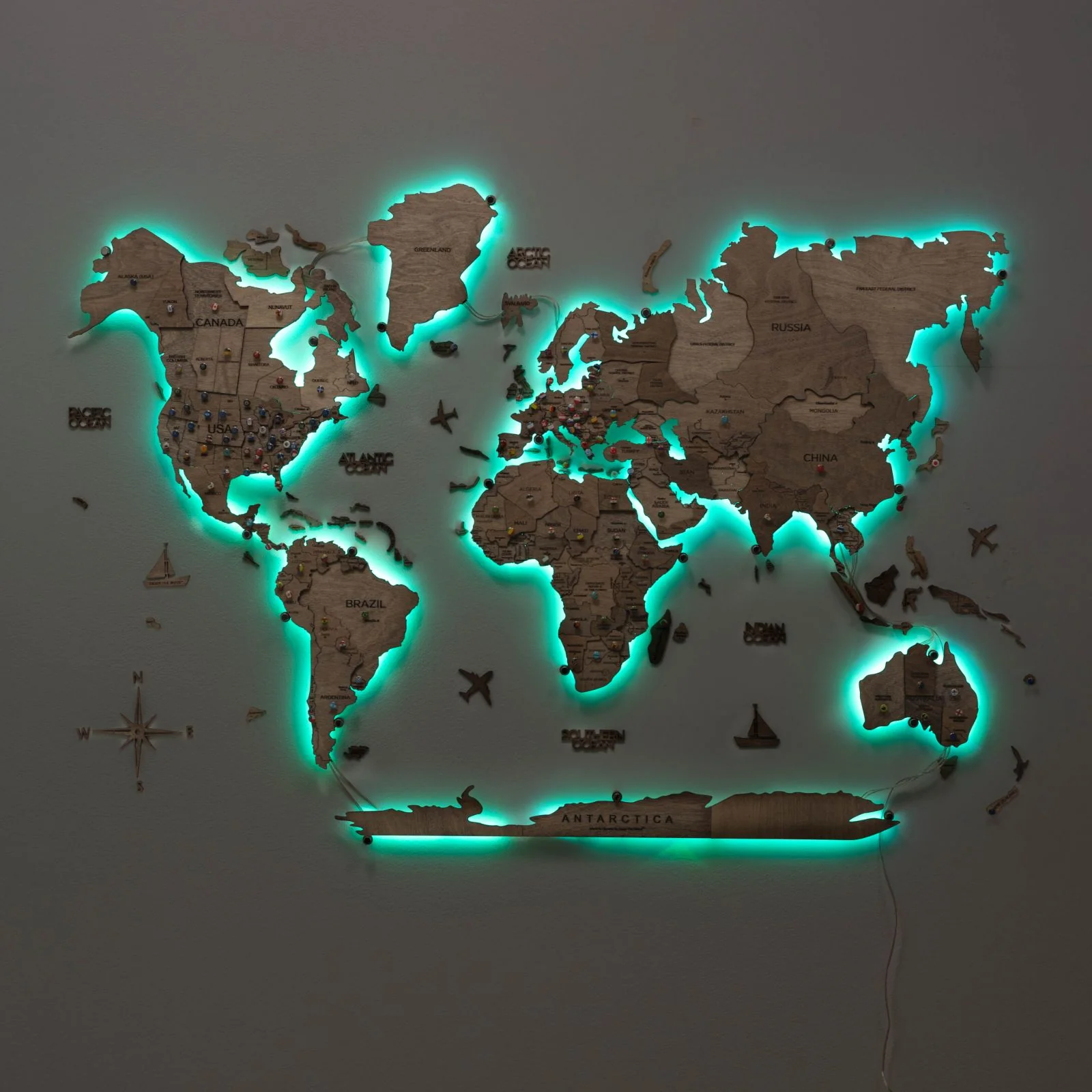 3D LED Wooden World Map 3.0 Terra - Image 3