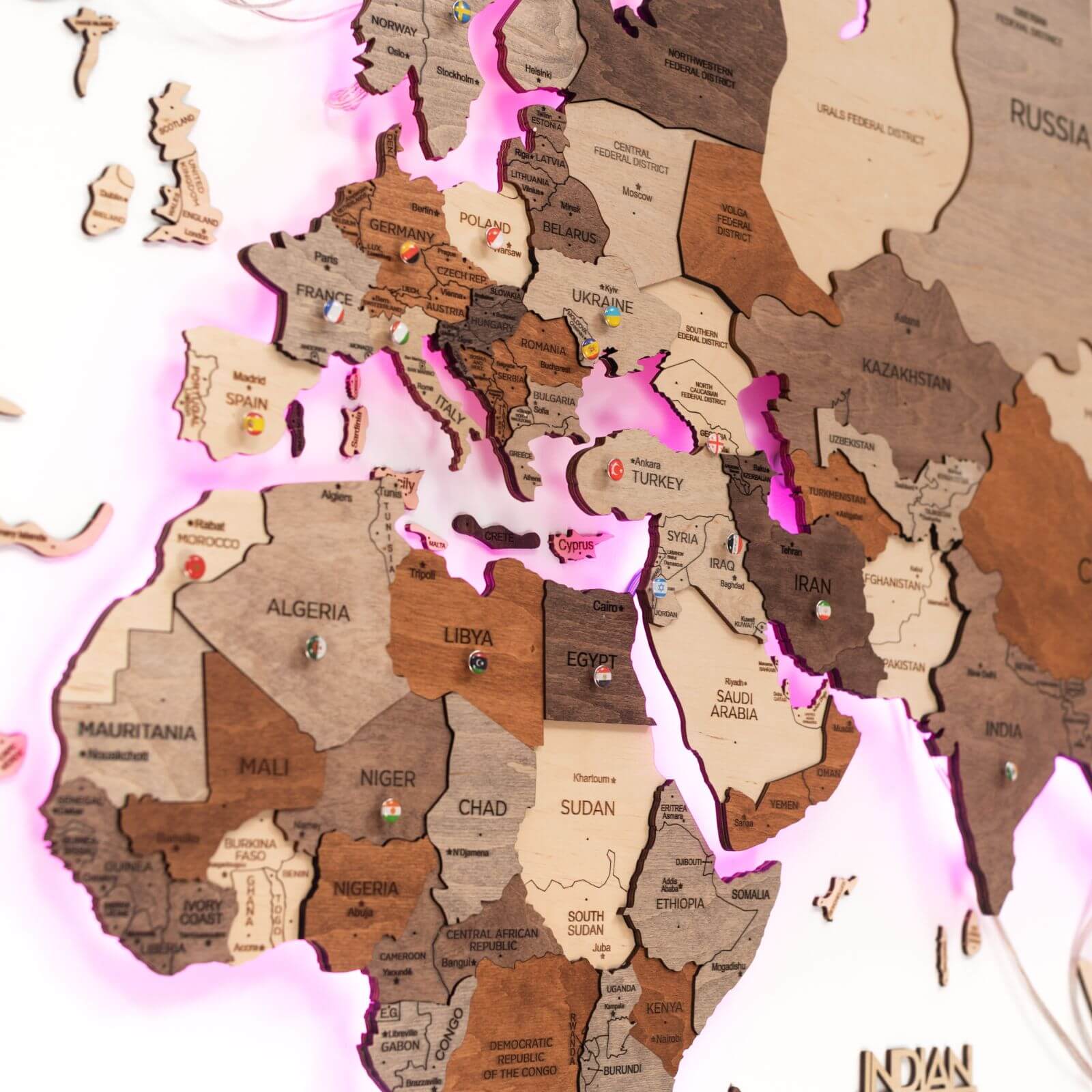 3D LED Wooden World Map 3.0 Multicolor - Image 7