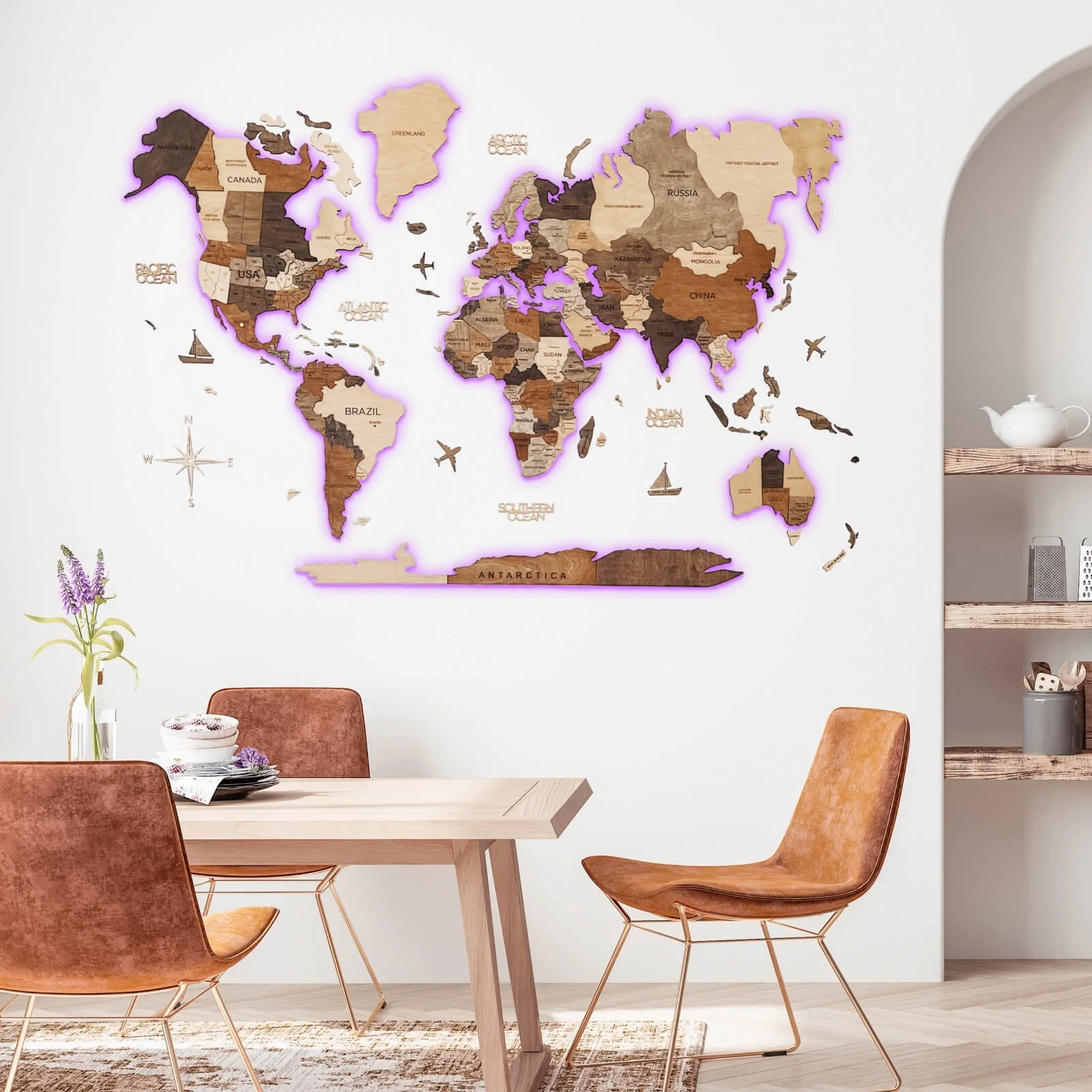 3D LED Wooden World Map 3.0 Multicolor - Image 9