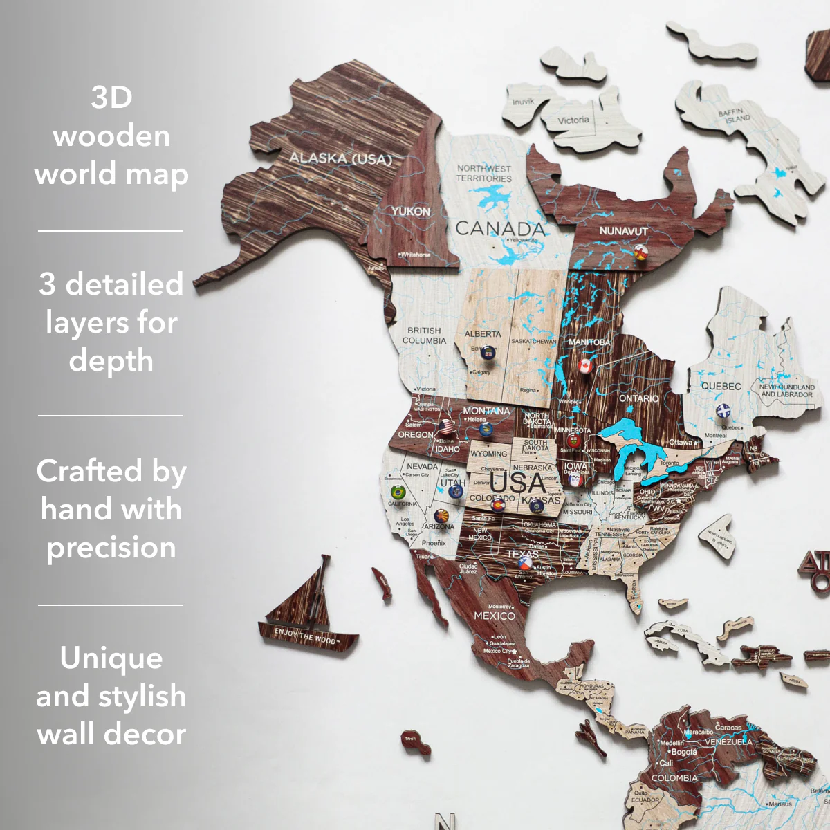 3D Wooden World Map Cappuccino - Image 14