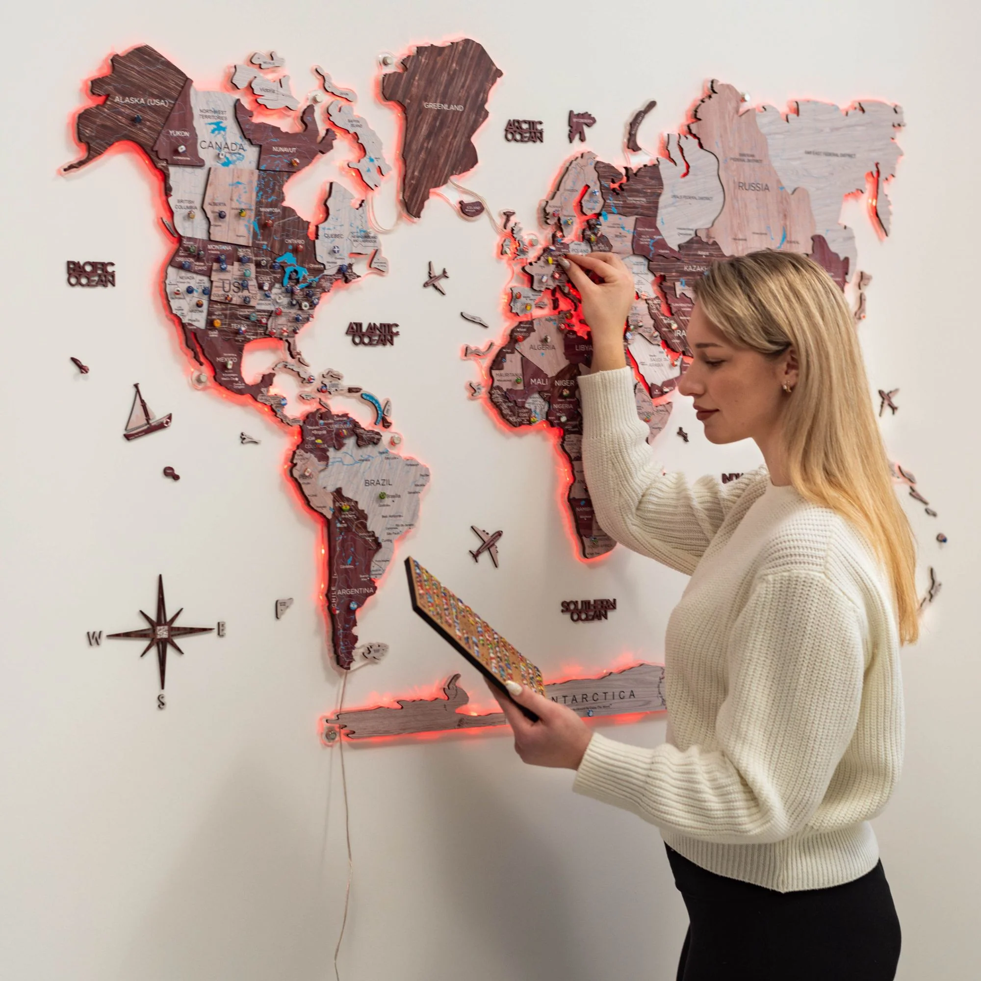 3D LUMINOUS LED Wooden World Map 2.0 Cappuccino - Image 10