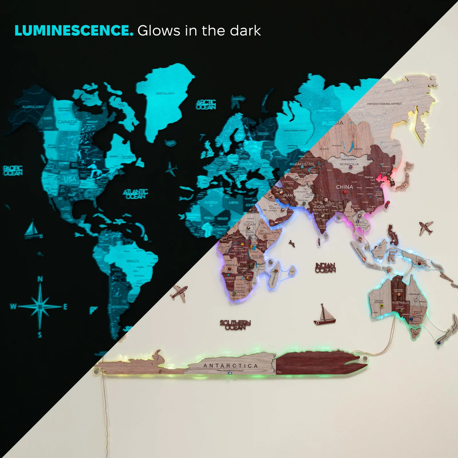 3D LUMINOUS LED Wooden World Map 2.0 Cappuccino - Image 17