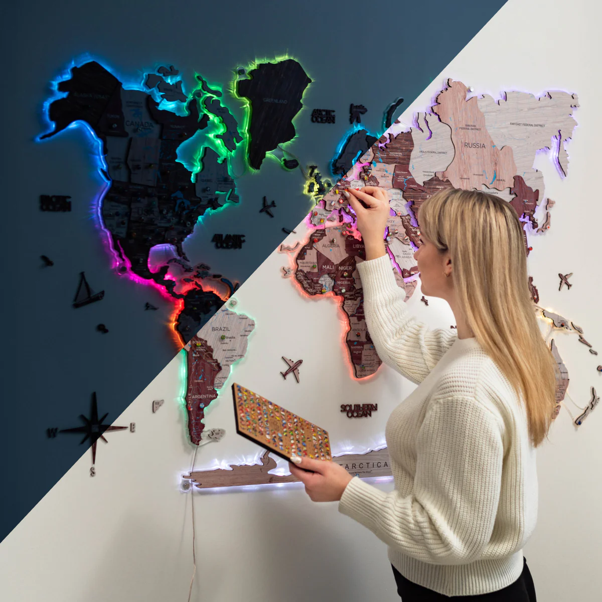 3D LUMINOUS LED Wooden World Map 2.0 Cappuccino - Image 6