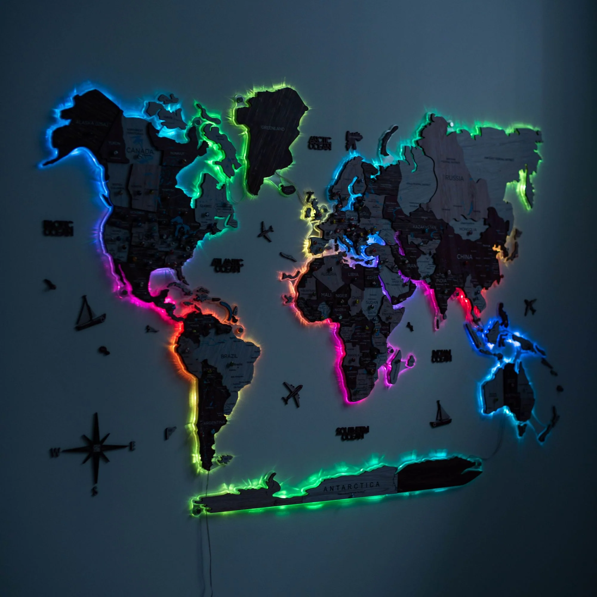 3D LUMINOUS LED Wooden World Map 2.0 Cappuccino - Image 7