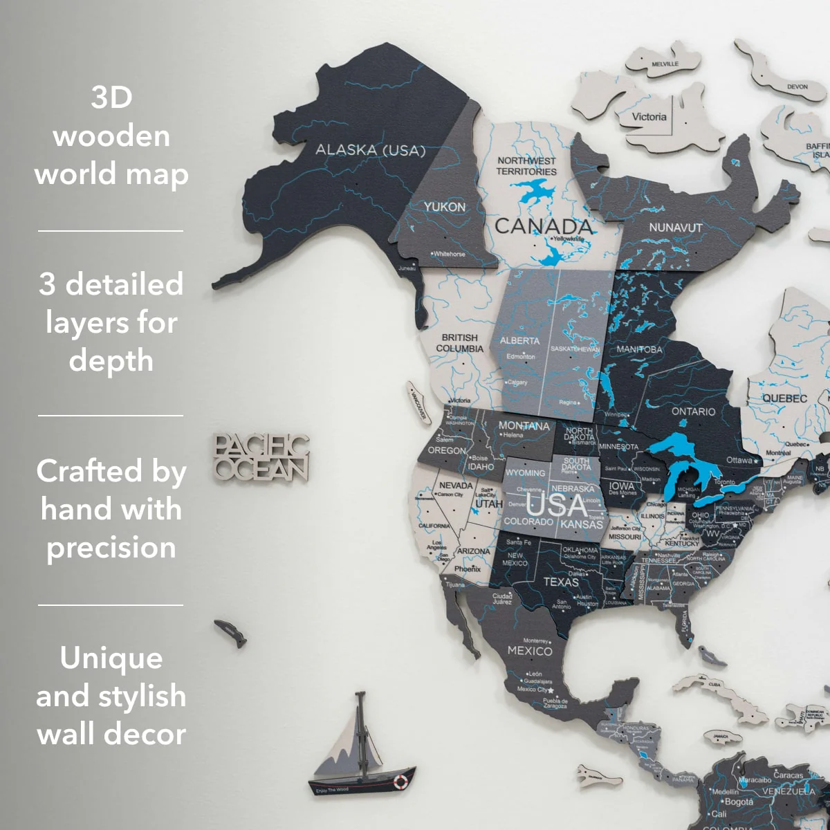 3D Wooden World Map Nordik - Image 15