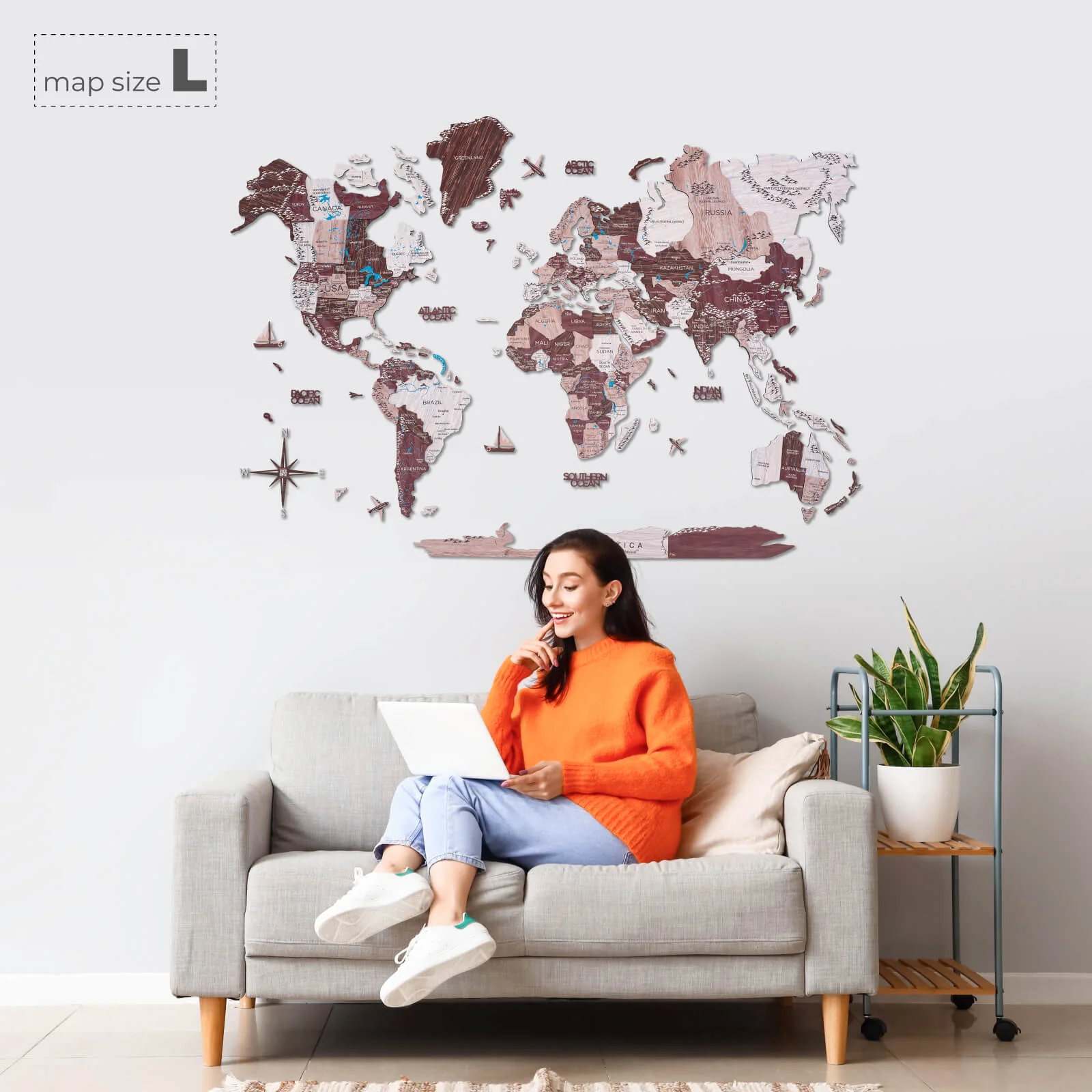 3D Wooden World Map Cappuccino - Image 9