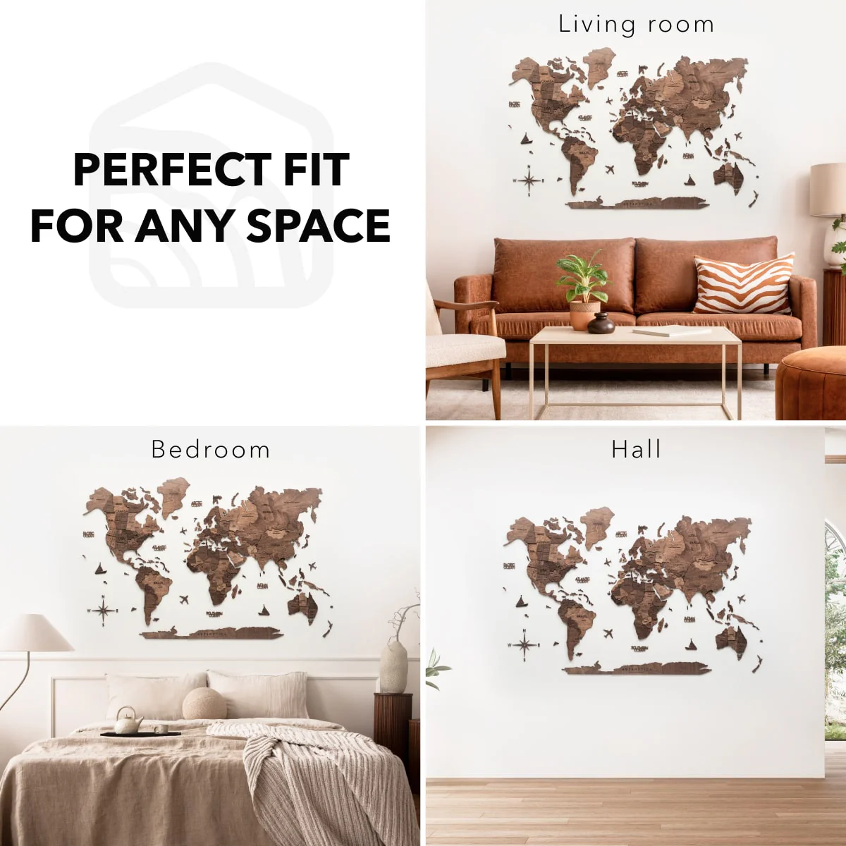 3D Wooden World Map Dark Walnut - Image 11