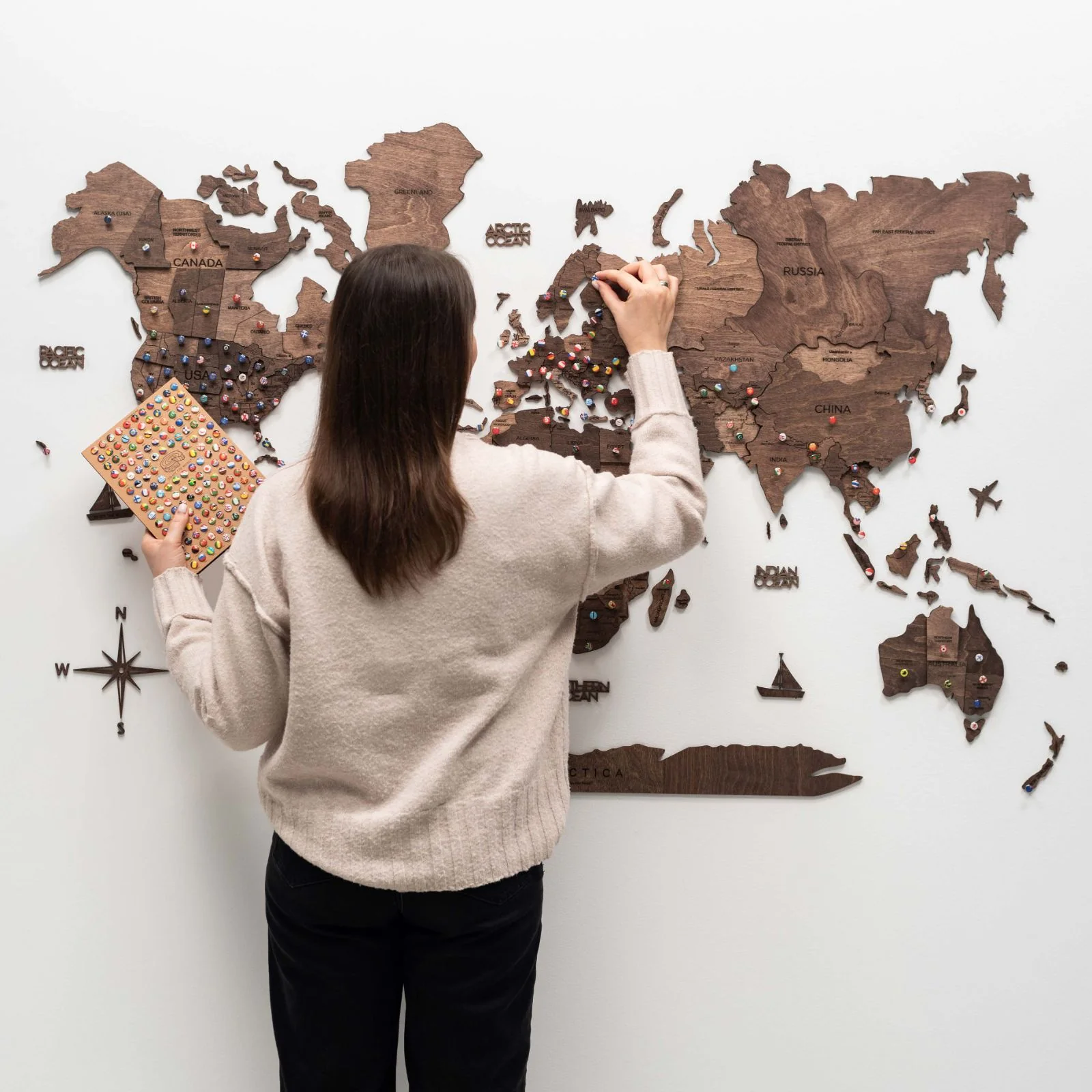 3D Wooden World Map Dark Walnut - Image 3
