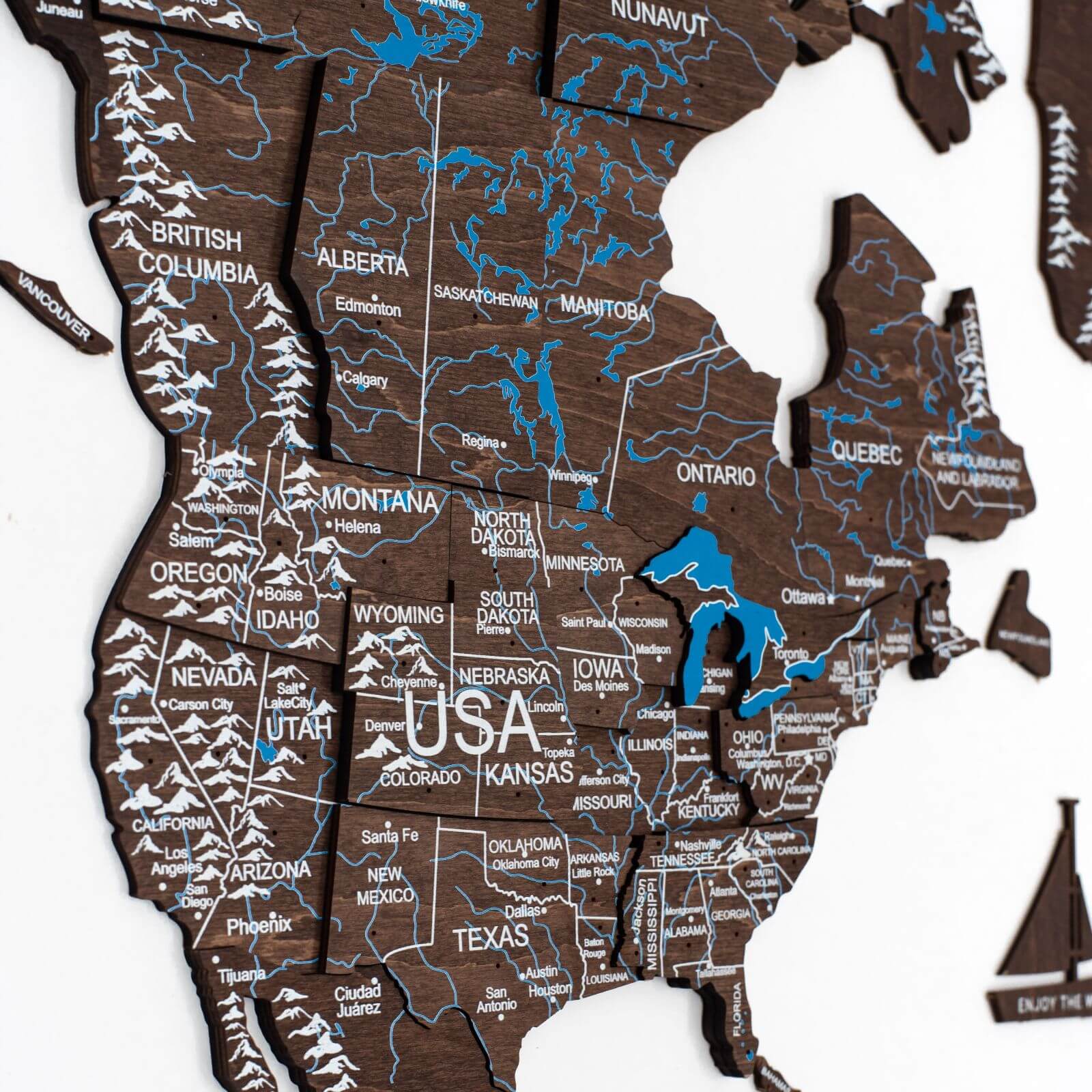 3D Wooden World Map Dark Walnut - Image 5