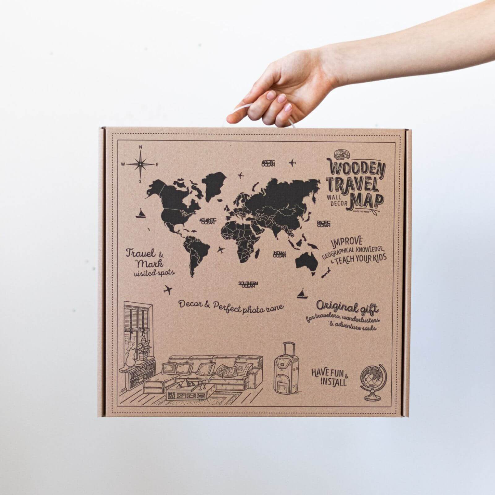 3D Wooden World Map Urban - Image 15
