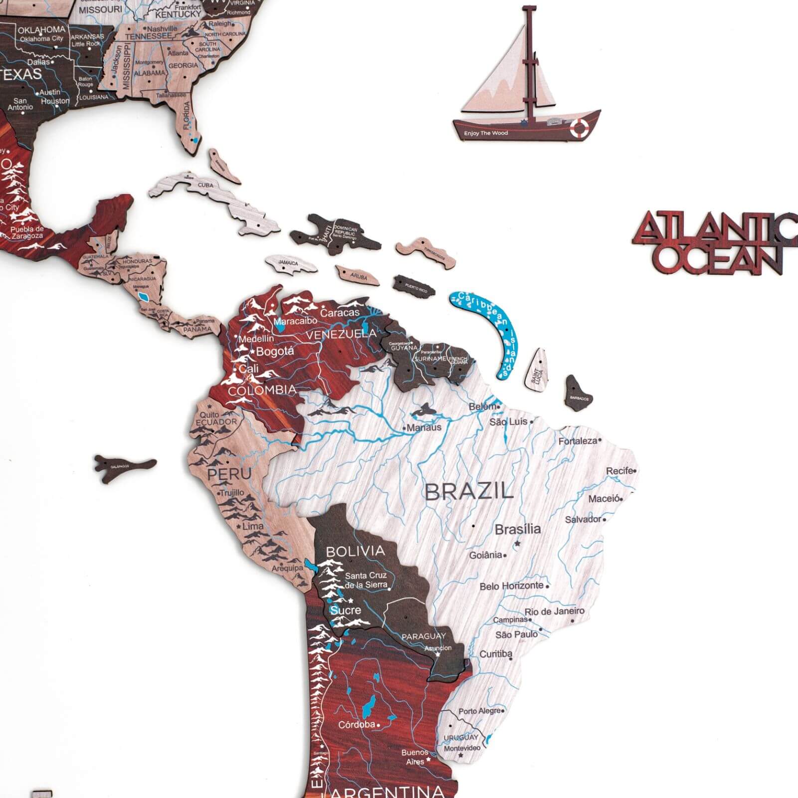 3D Wooden World Map Urban - Image 5