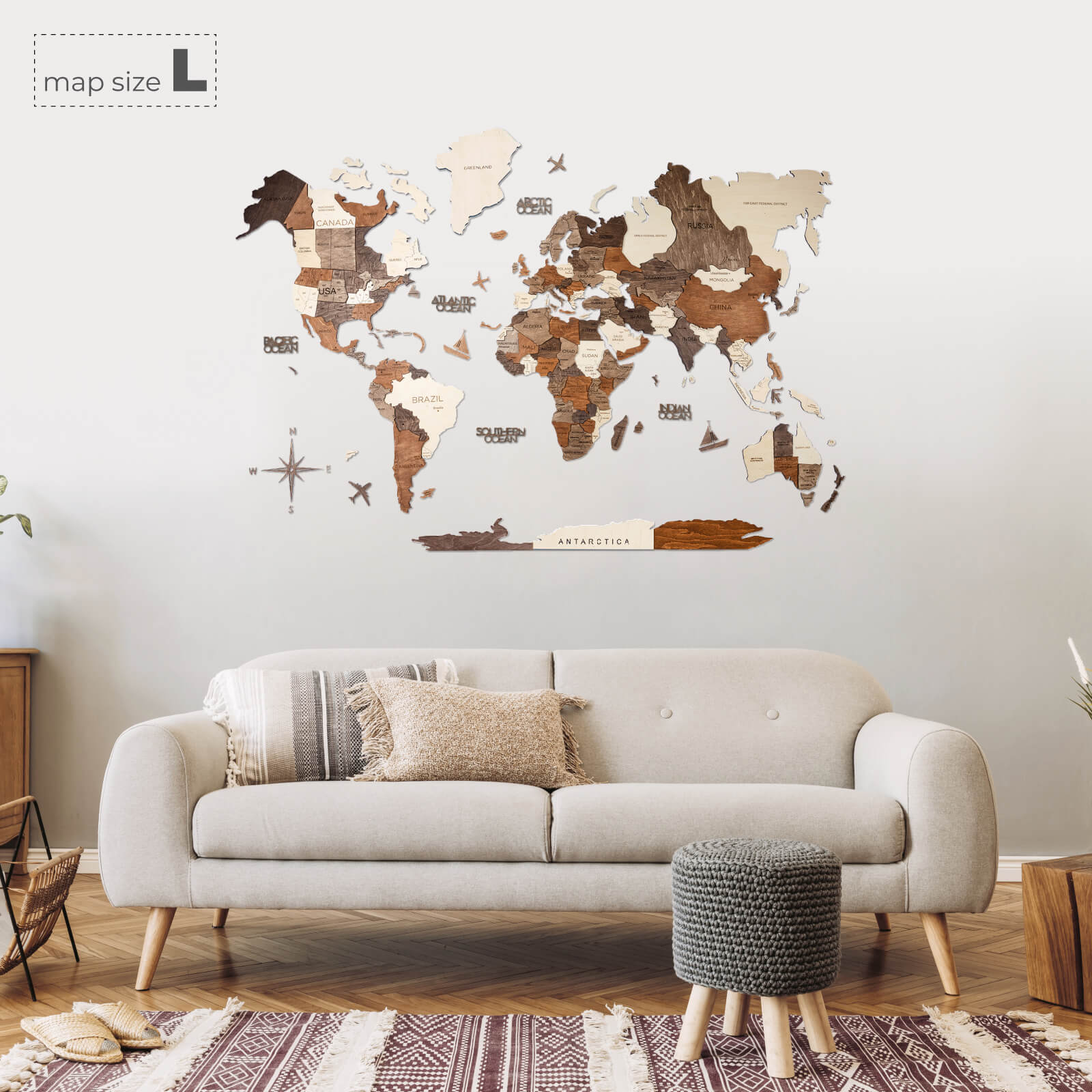3D Wooden World Map Multicolor - Image 9