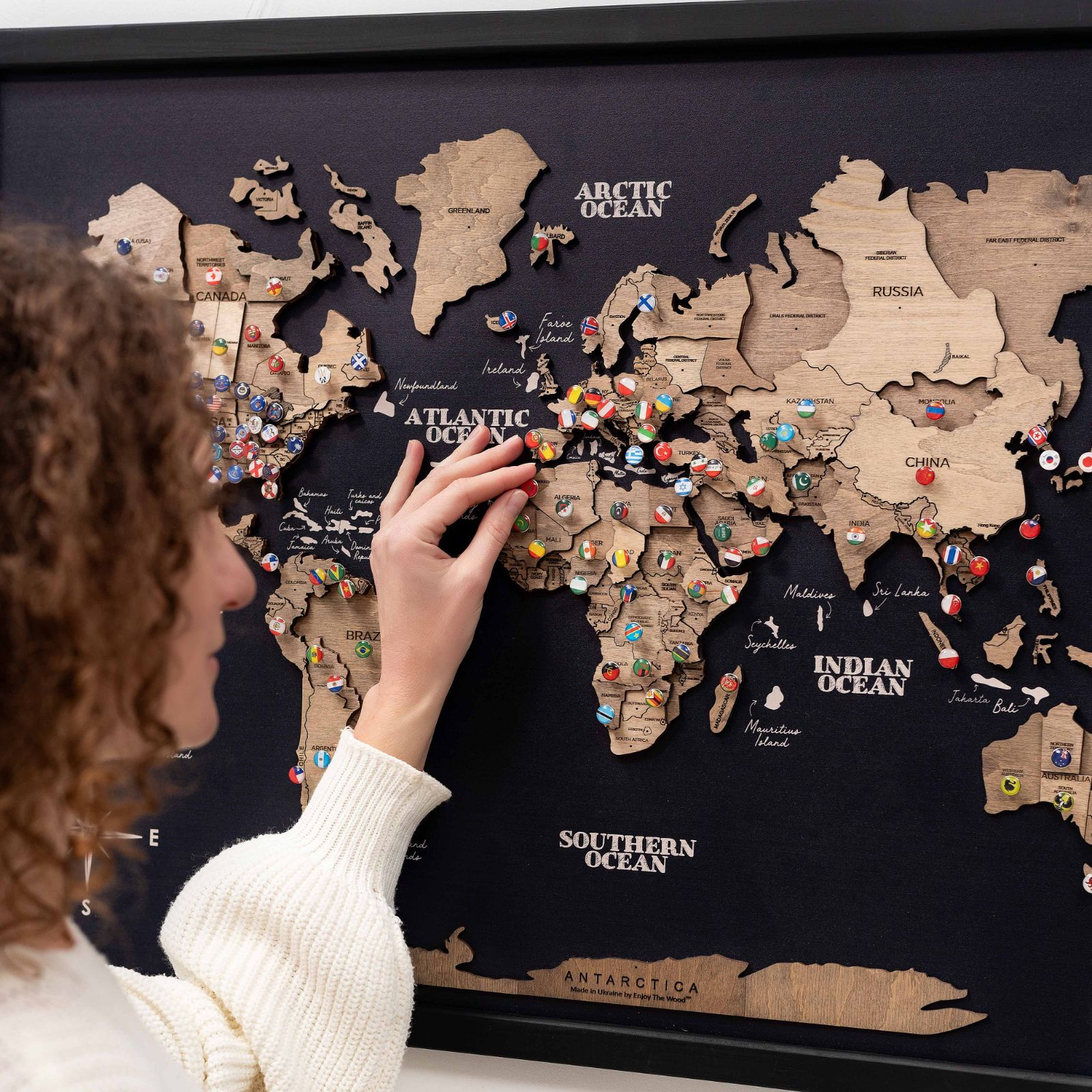 3D Wooden Panel World Map Terra - Image 5