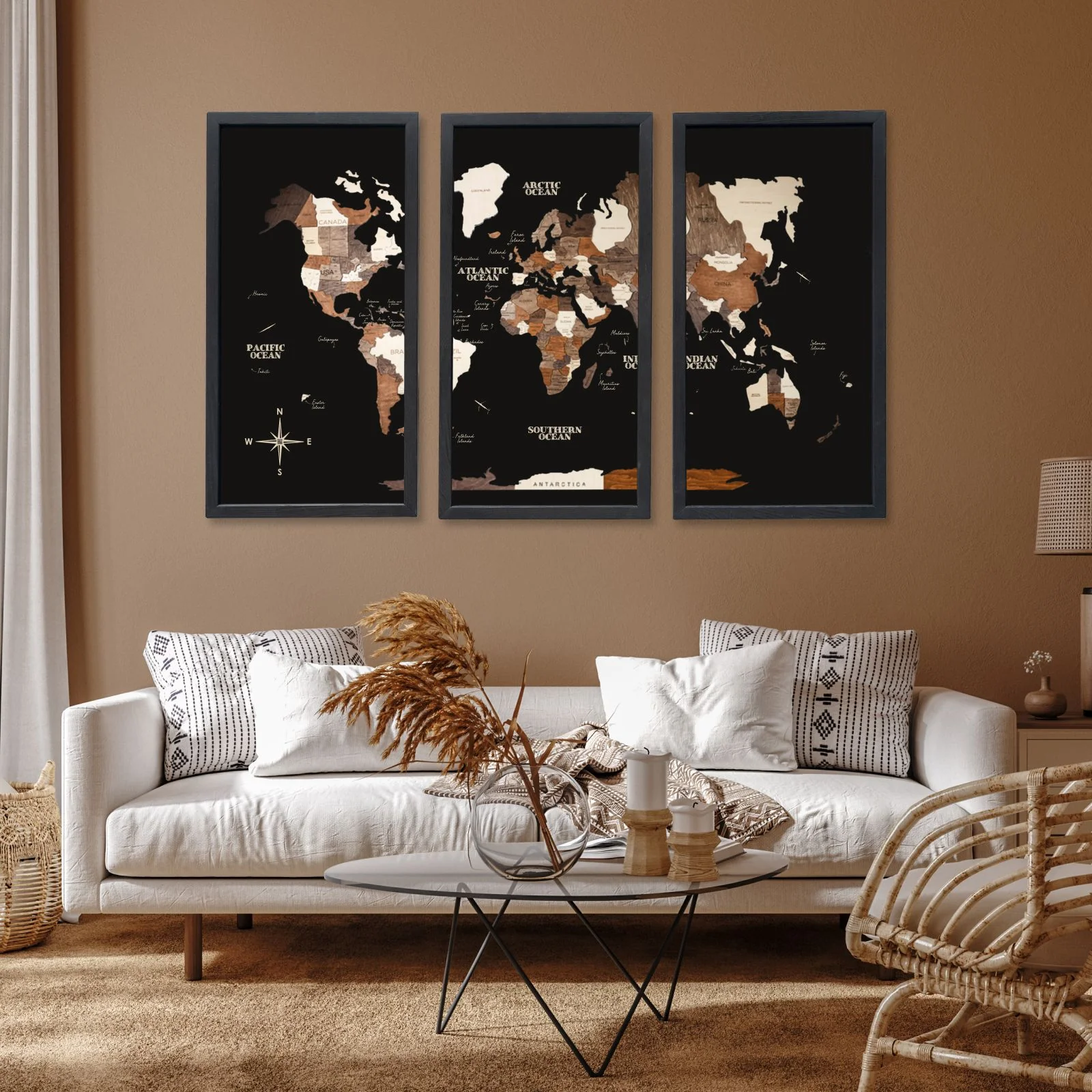 3D Wooden Triptych World Map Multicolor - Image 11