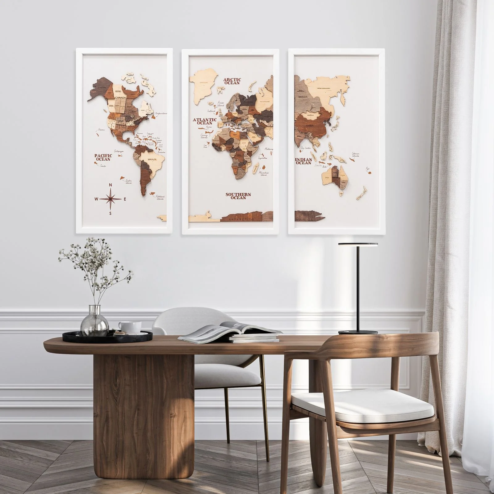 3D Wooden Triptych World Map Multicolor - Image 12