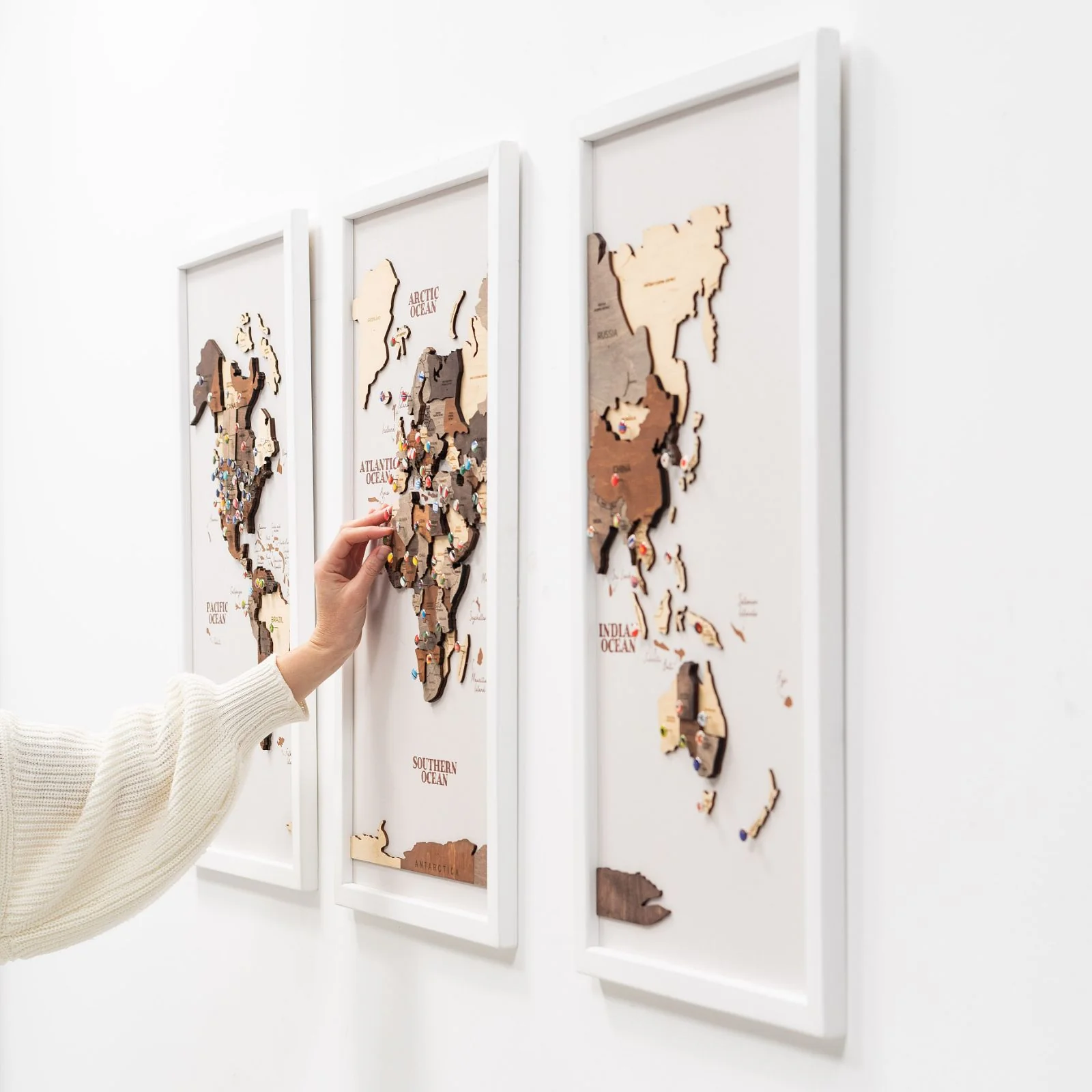 3D Wooden Triptych World Map Multicolor - Image 6