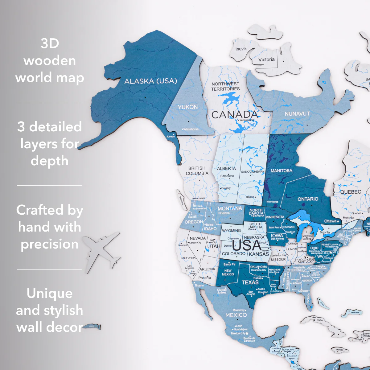 3D Wooden World Map Aqua - Image 15